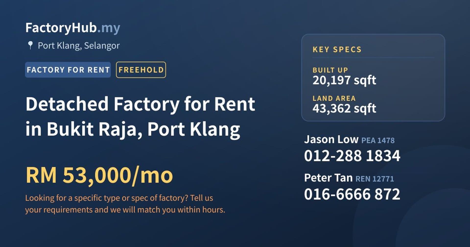 Detached Factory for Rent in Bukit Raja, Port Klang - Property image 1 of 2