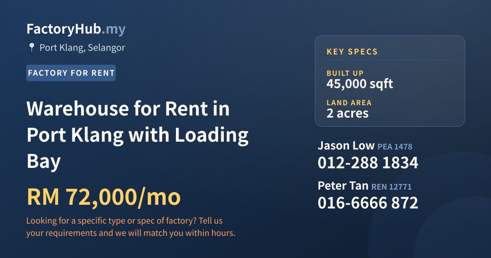 Warehouse for Rent in Port Klang with Loading Bay - Property image 1 of 2