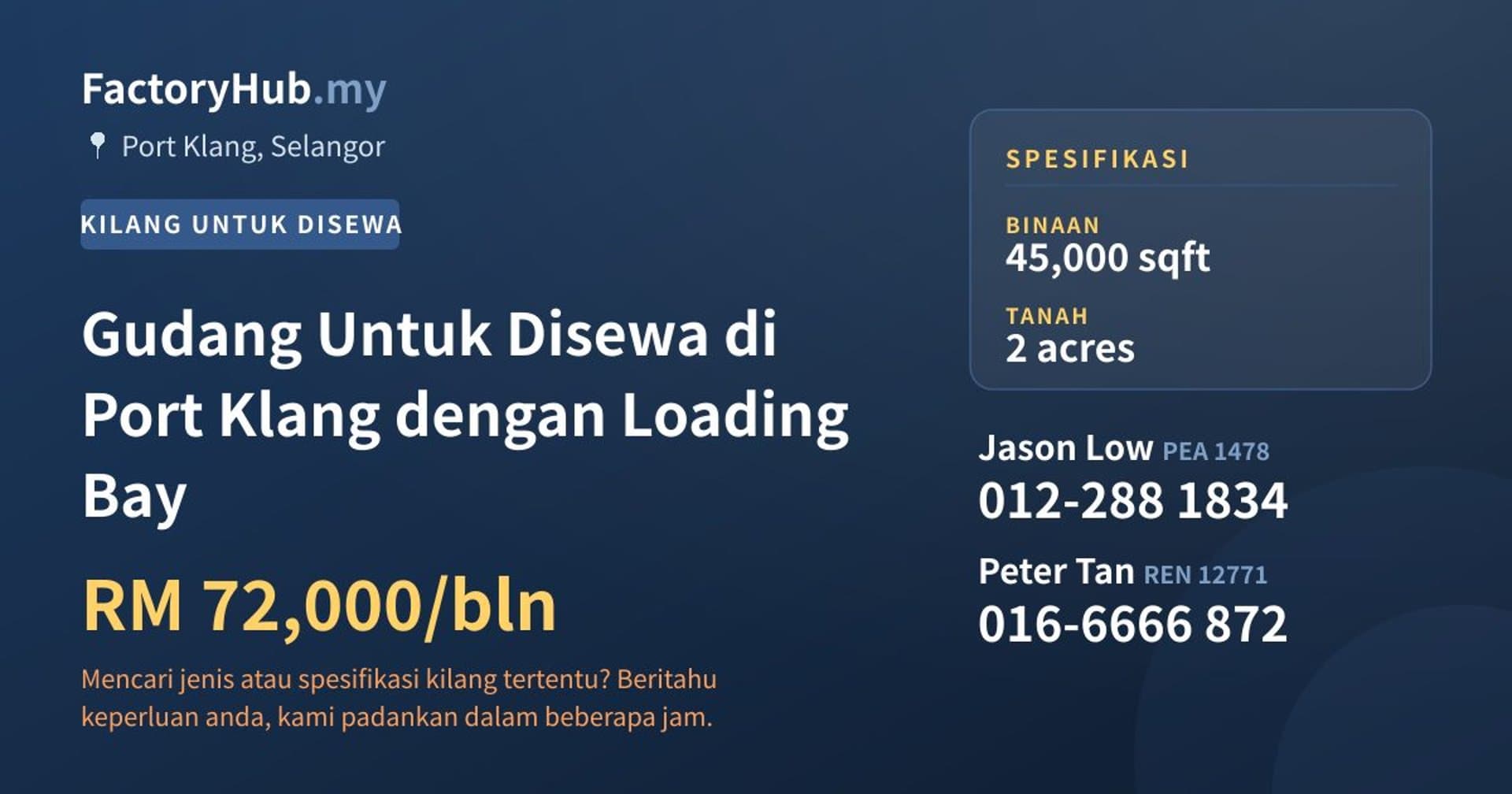 Gudang Untuk Disewa di Port Klang dengan Loading Bay · Imej hartanah 1/2