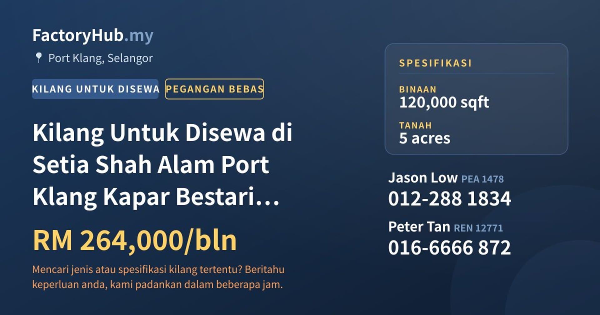 Kilang Untuk Disewa di Setia Shah Alam Port Klang Kapar Bestari Subang, Bukit Raja · Imej hartanah 1/2