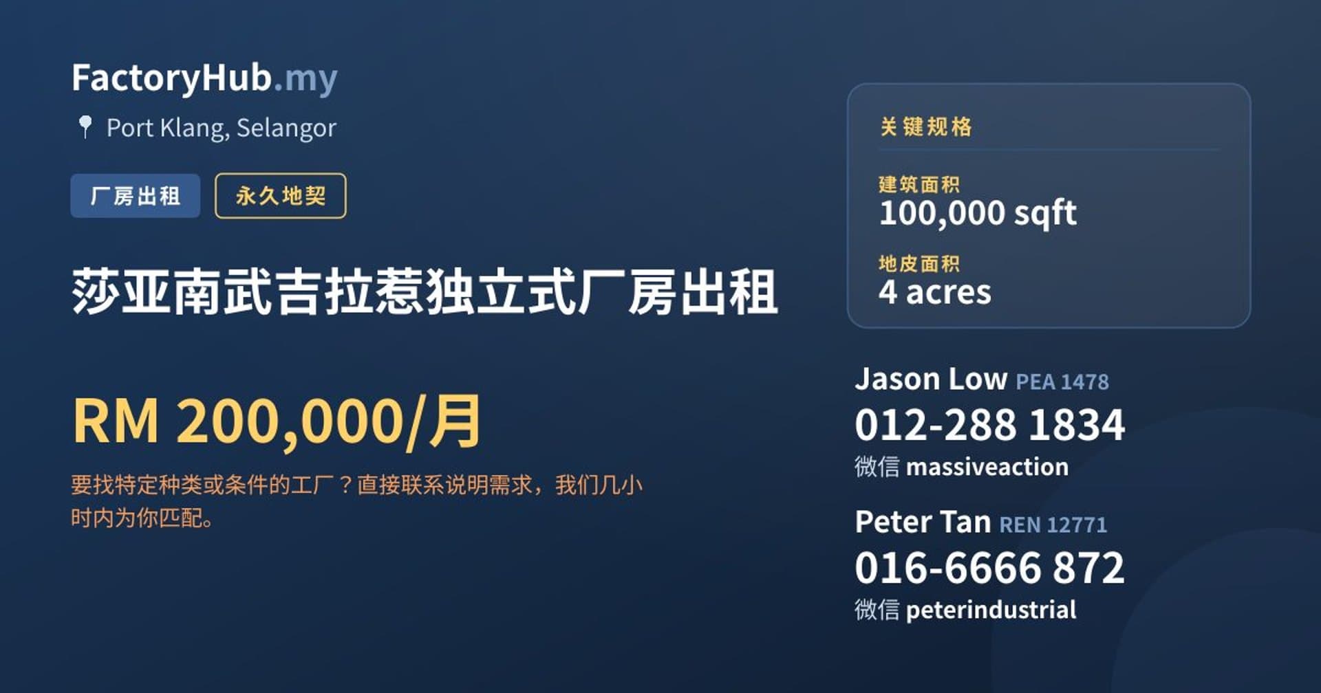 莎亚南武吉拉惹独立式厂房出租 · 房源图片 1/2