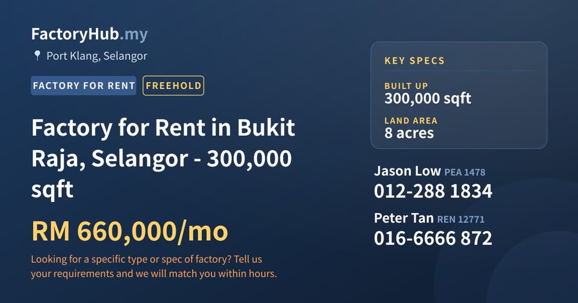 Factory for Rent in Bukit Raja, Selangor - 300,000 sqft - Property image 1 of 2