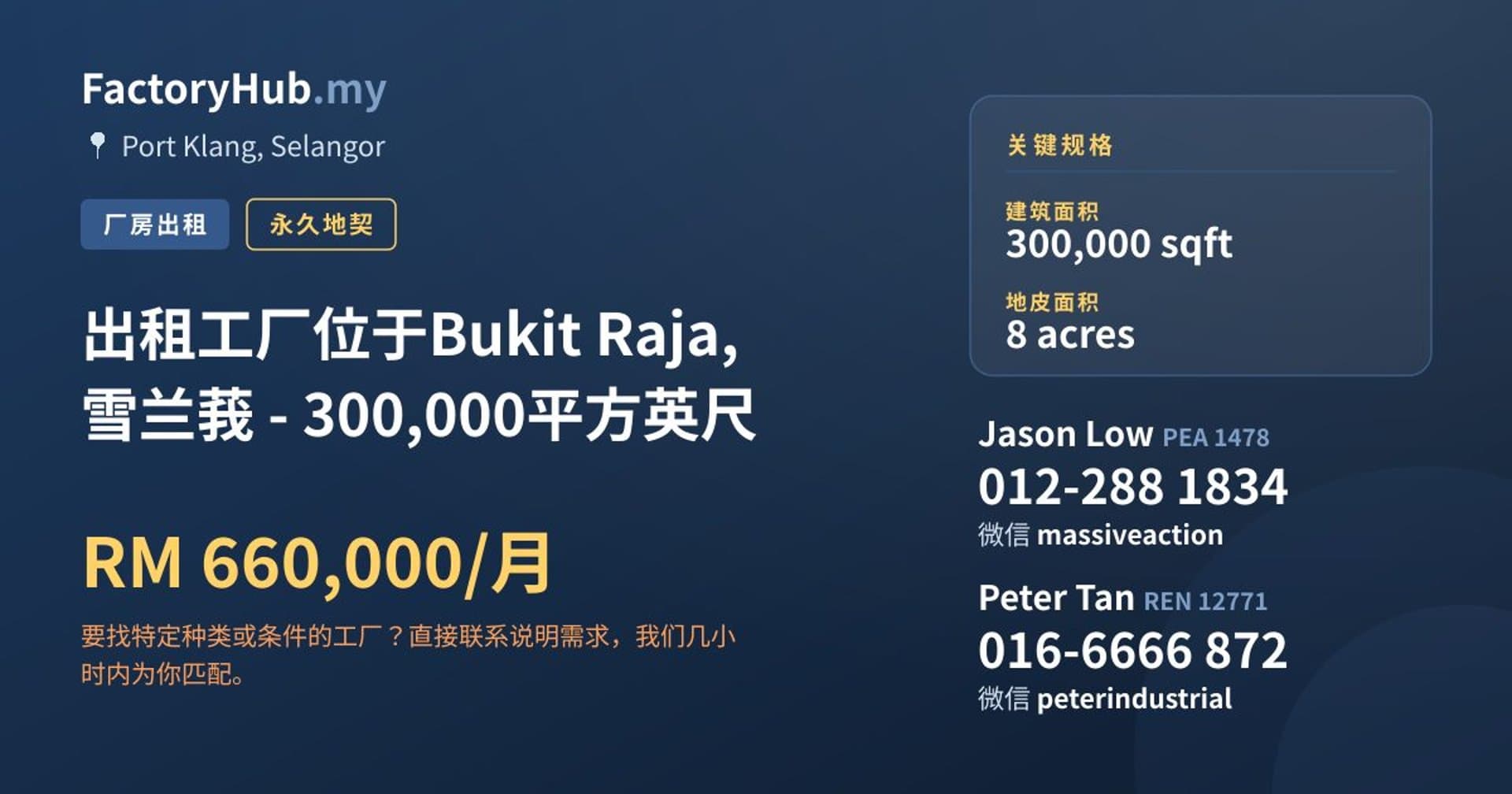 出租工厂位于Bukit Raja, 雪兰莪 - 300,000平方英尺 · 房源图片 1/2