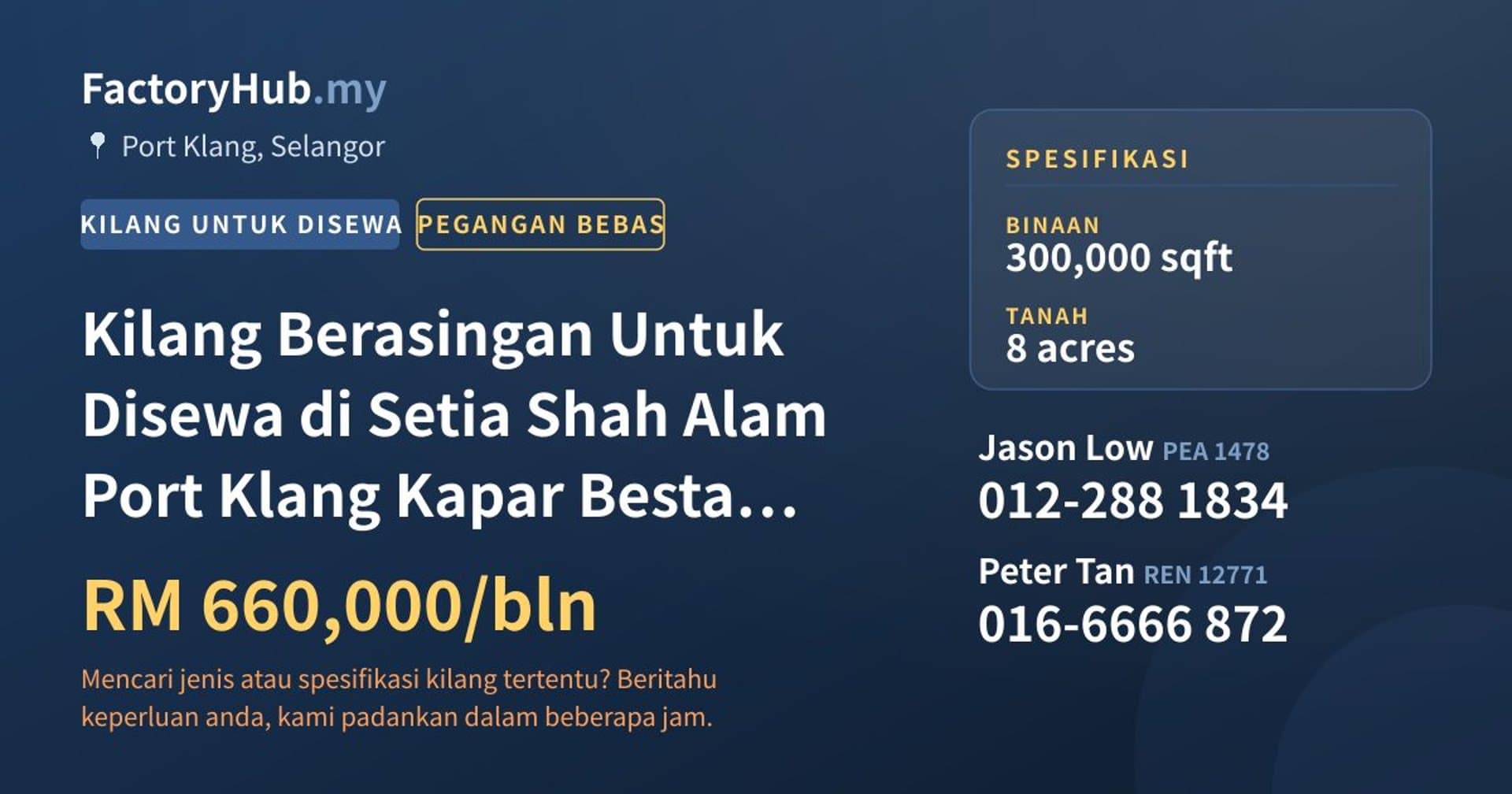 Kilang Berasingan Untuk Disewa di Setia Shah Alam Port Klang Kapar Bestari Subang, Bukit Raja · Imej hartanah 1/2