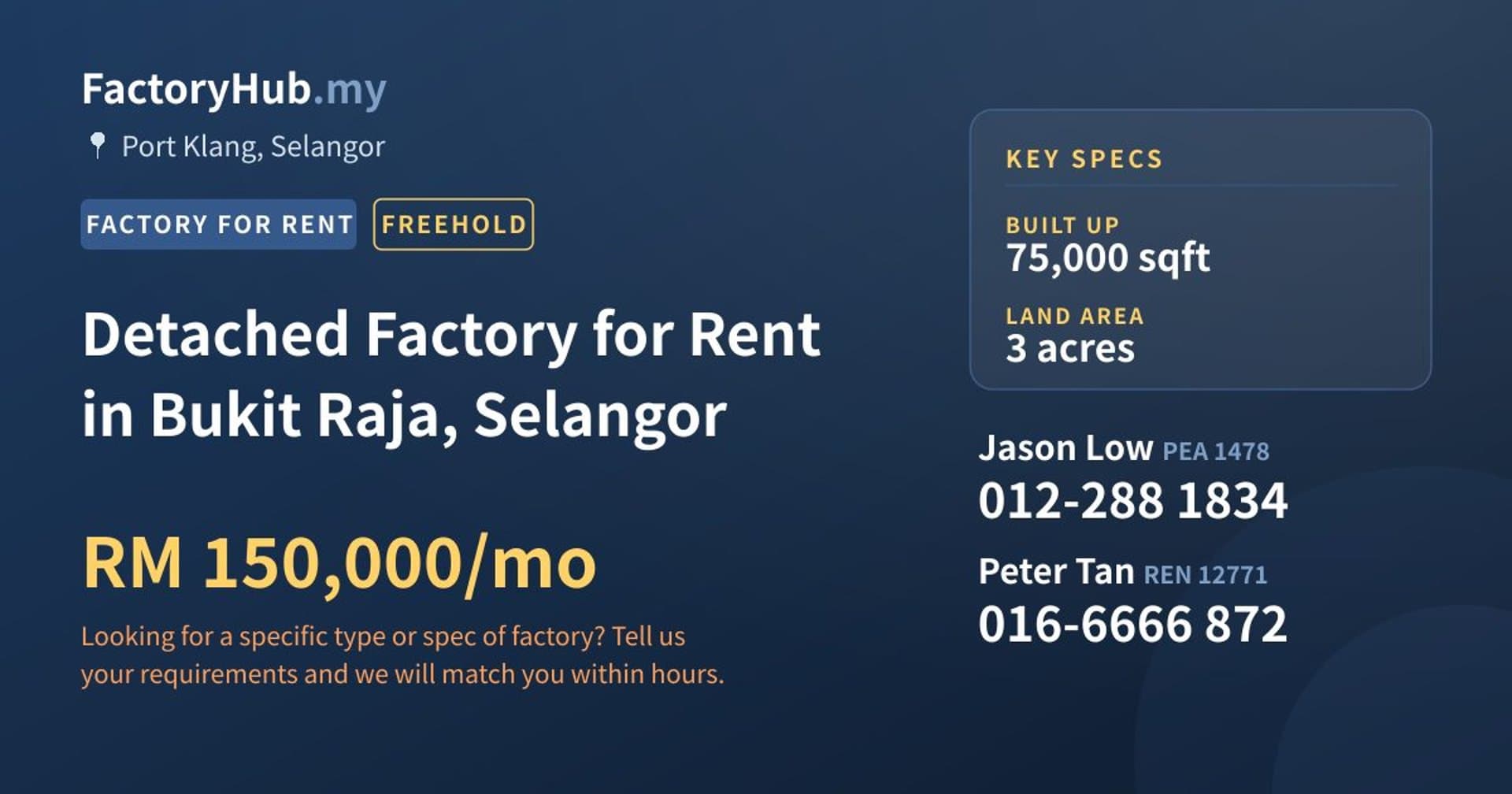 Detached Factory for Rent in Bukit Raja, Selangor - Property image 1 of 2