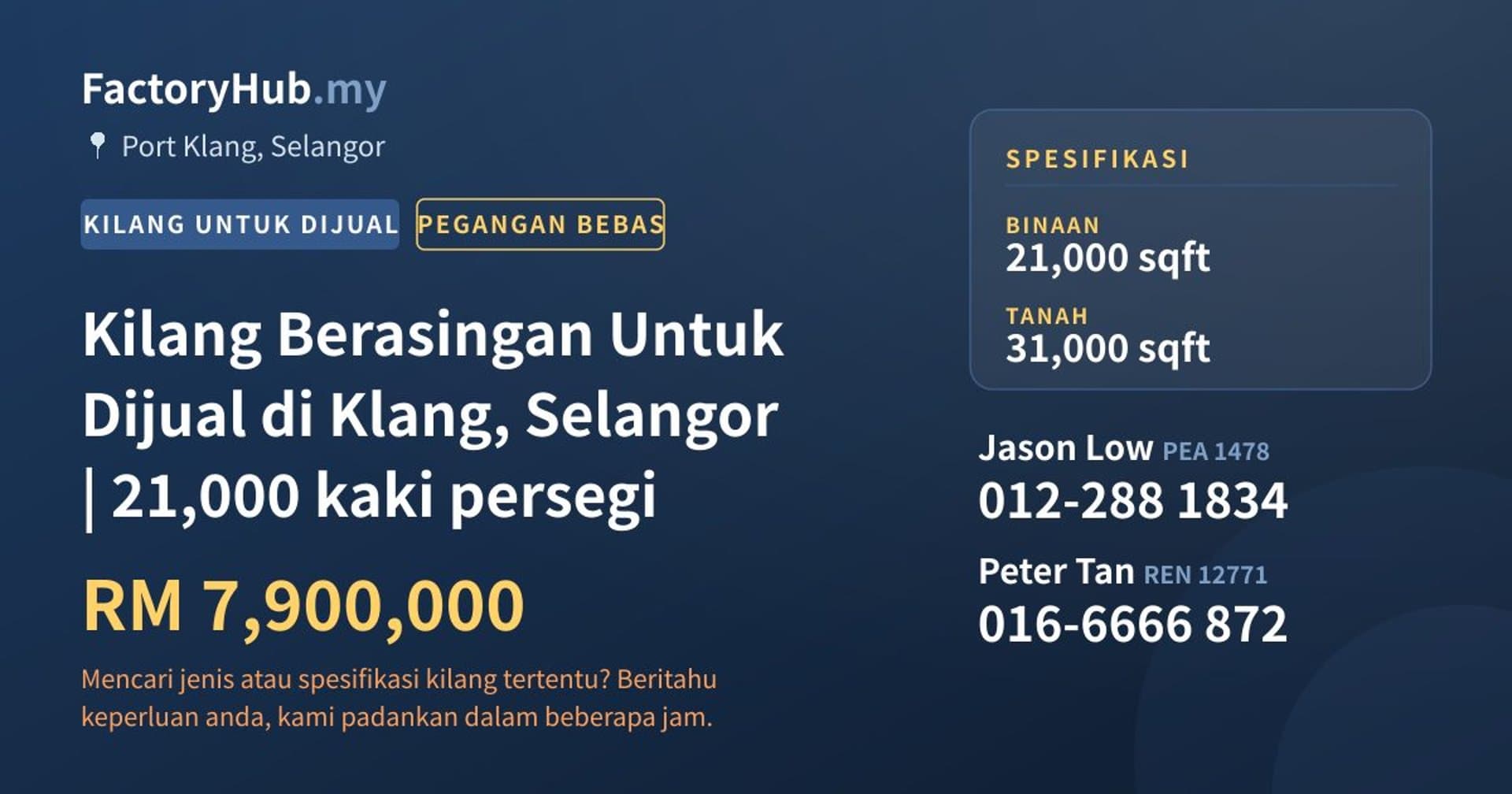 Kilang Berasingan Untuk Dijual di Klang, Selangor | 21,000 kaki persegi · Imej hartanah 1/2