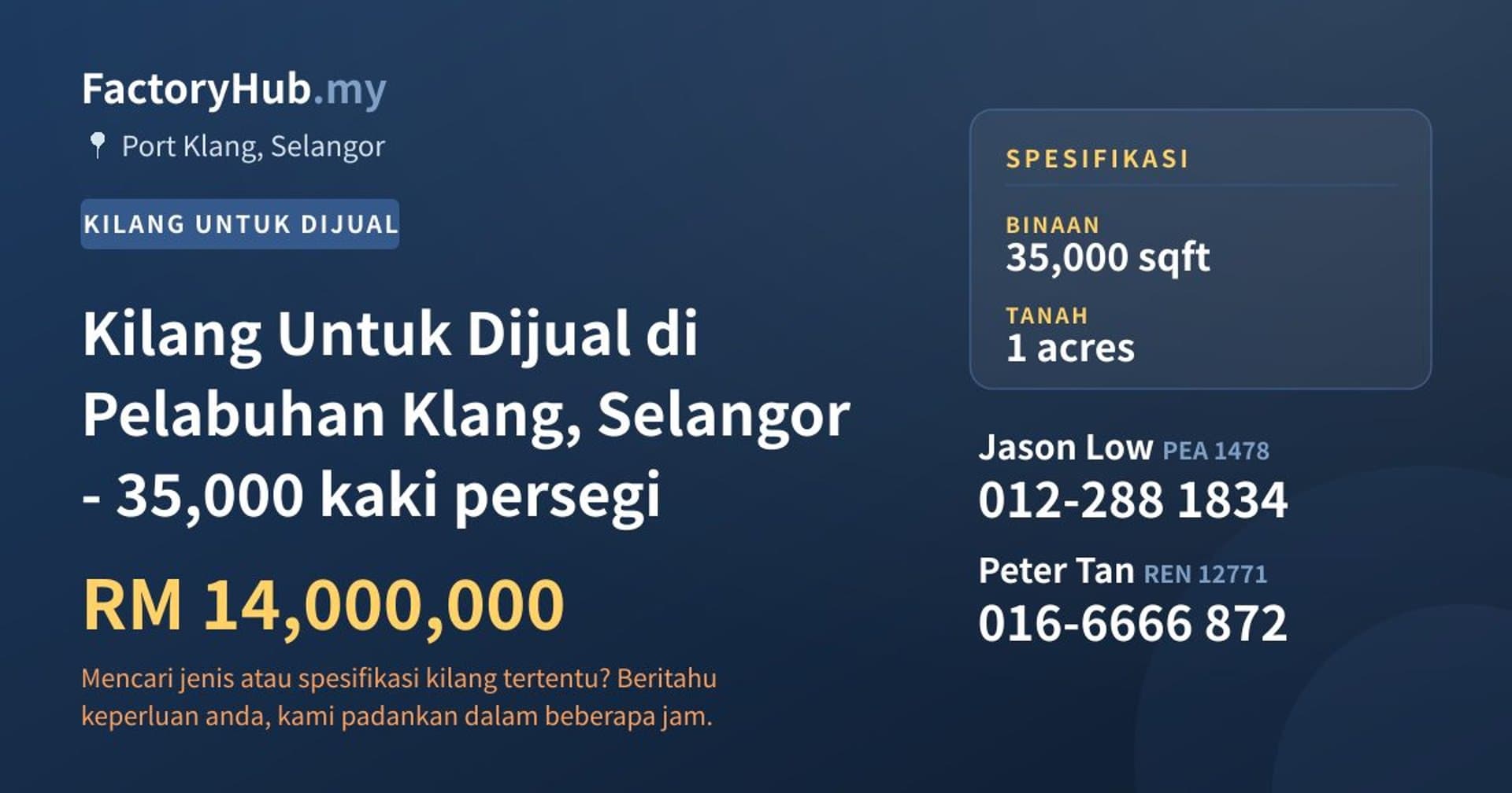 Kilang Untuk Dijual di Pelabuhan Klang, Selangor - 35,000 kaki persegi · Imej hartanah 1/2