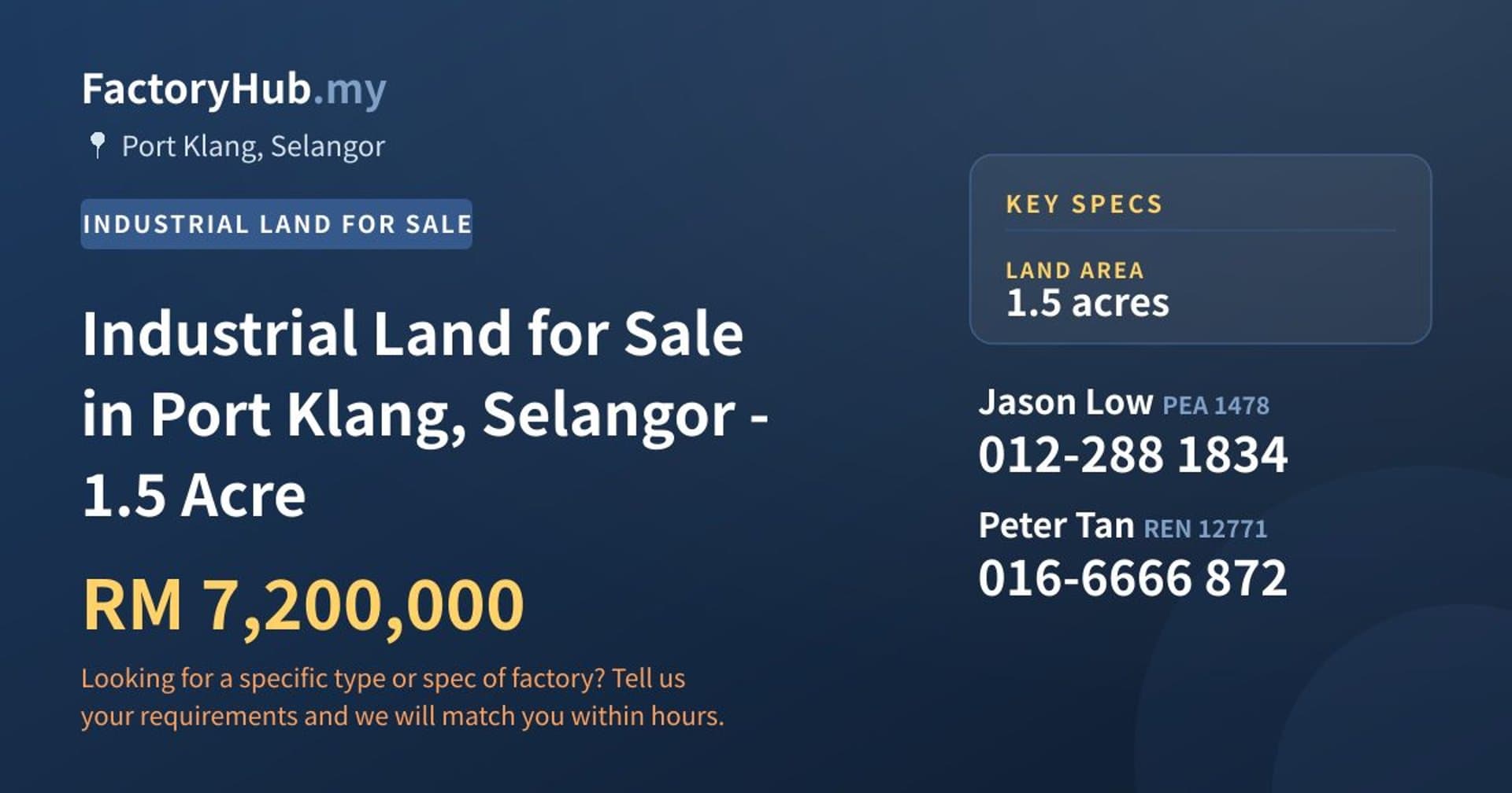 Industrial Land for Sale in Port Klang, Selangor - 1.5 Acre - Property image 1 of 2