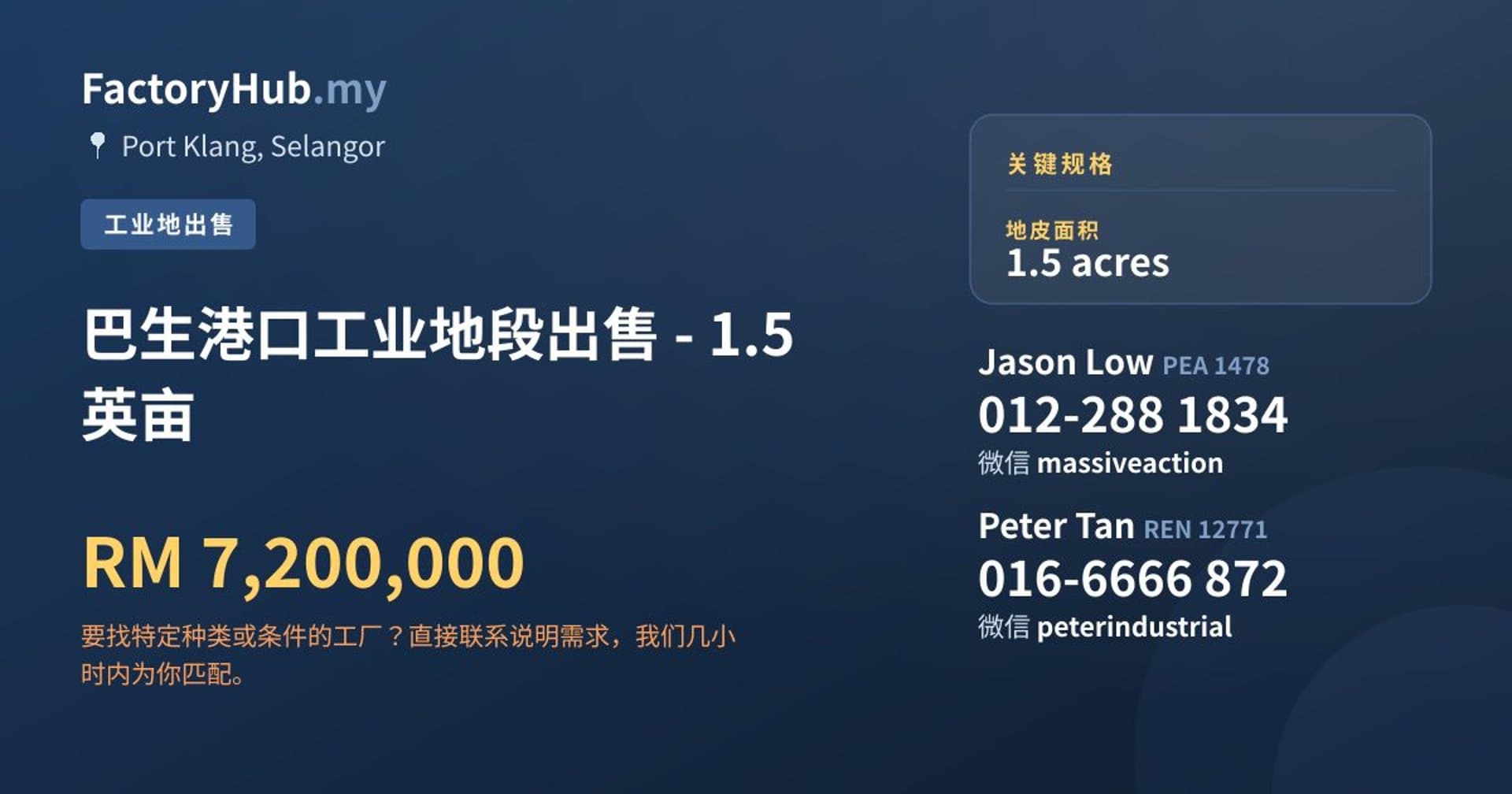 巴生港口工业地段出售 - 1.5 英亩 · 房源图片 1/2