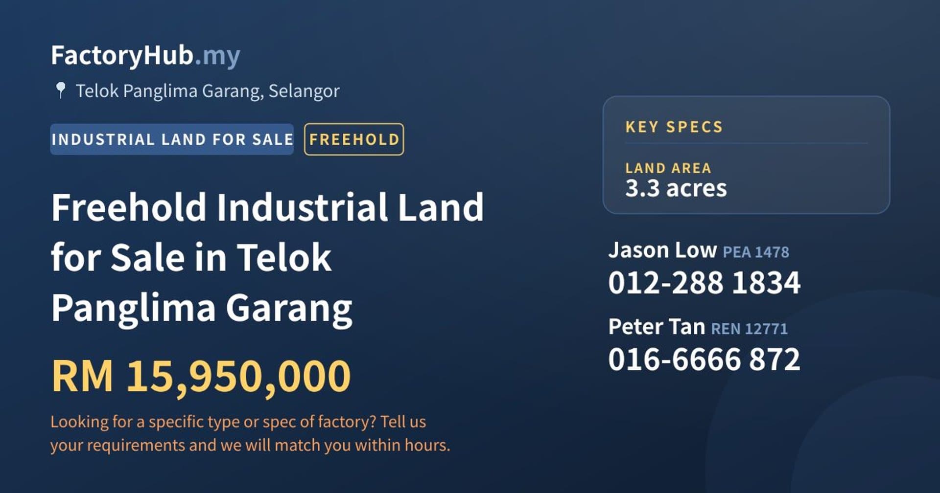 Freehold Industrial Land for Sale in Telok Panglima Garang - Property image 1 of 2