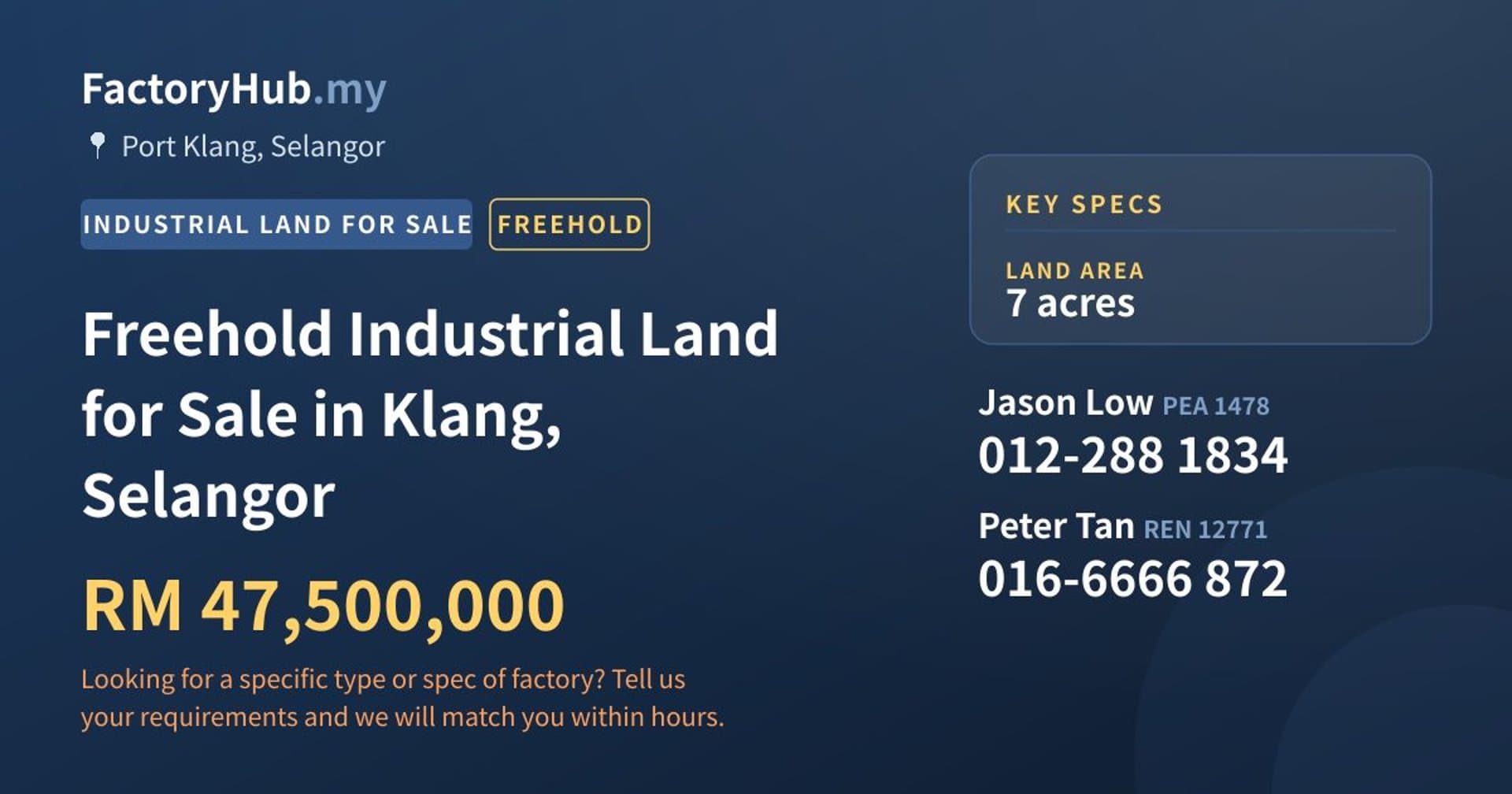 Freehold Industrial Land for Sale in Klang, Selangor - Property image 1 of 2