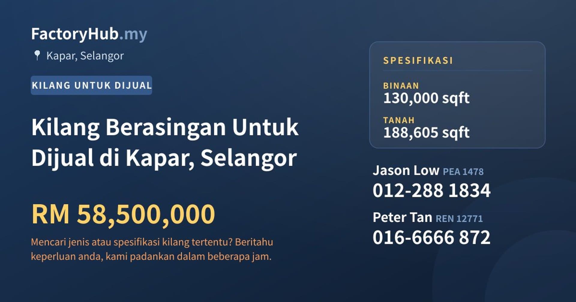 Kilang Berasingan Untuk Dijual di Kapar, Selangor · Imej hartanah 1/2