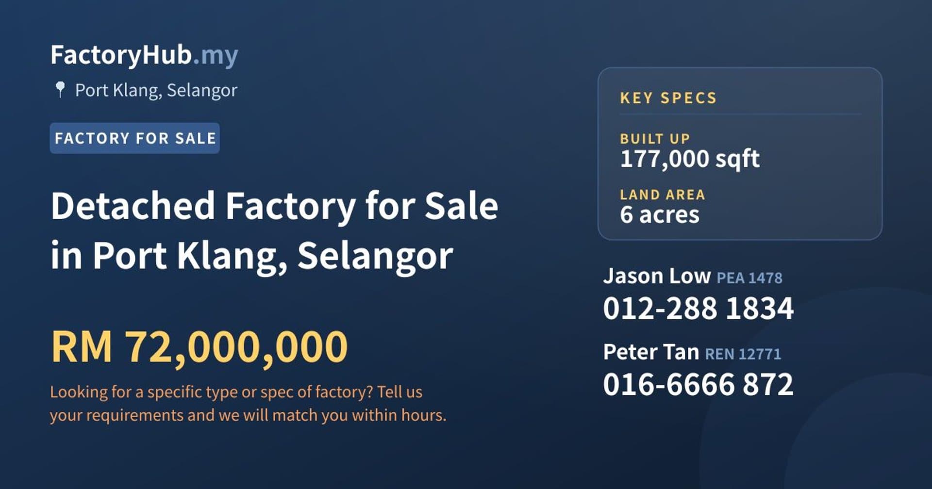 Detached Factory for Sale in Port Klang, Selangor - Property image 1 of 2