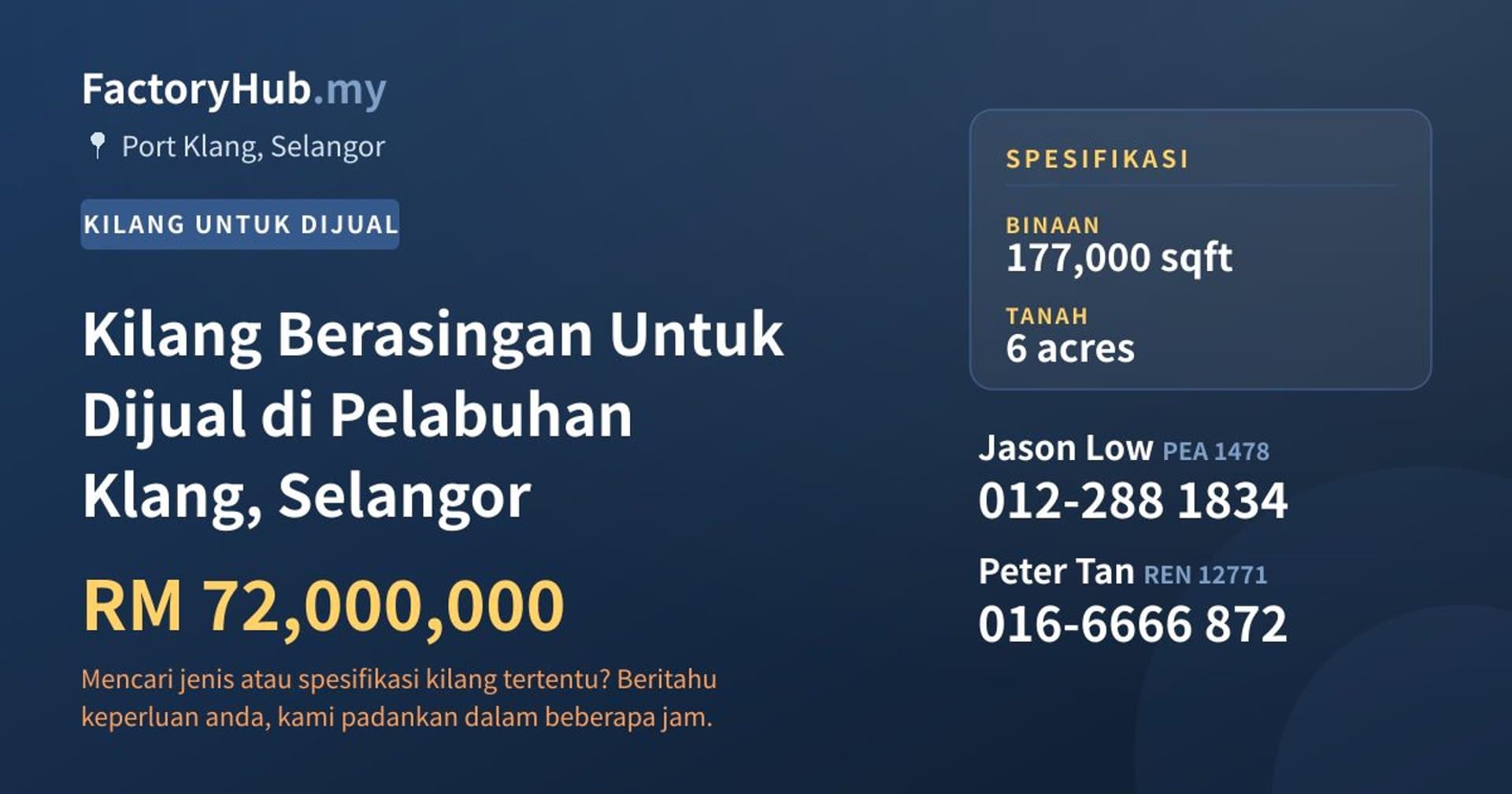 Kilang Berasingan Untuk Dijual di Pelabuhan Klang, Selangor · Imej hartanah 1/2