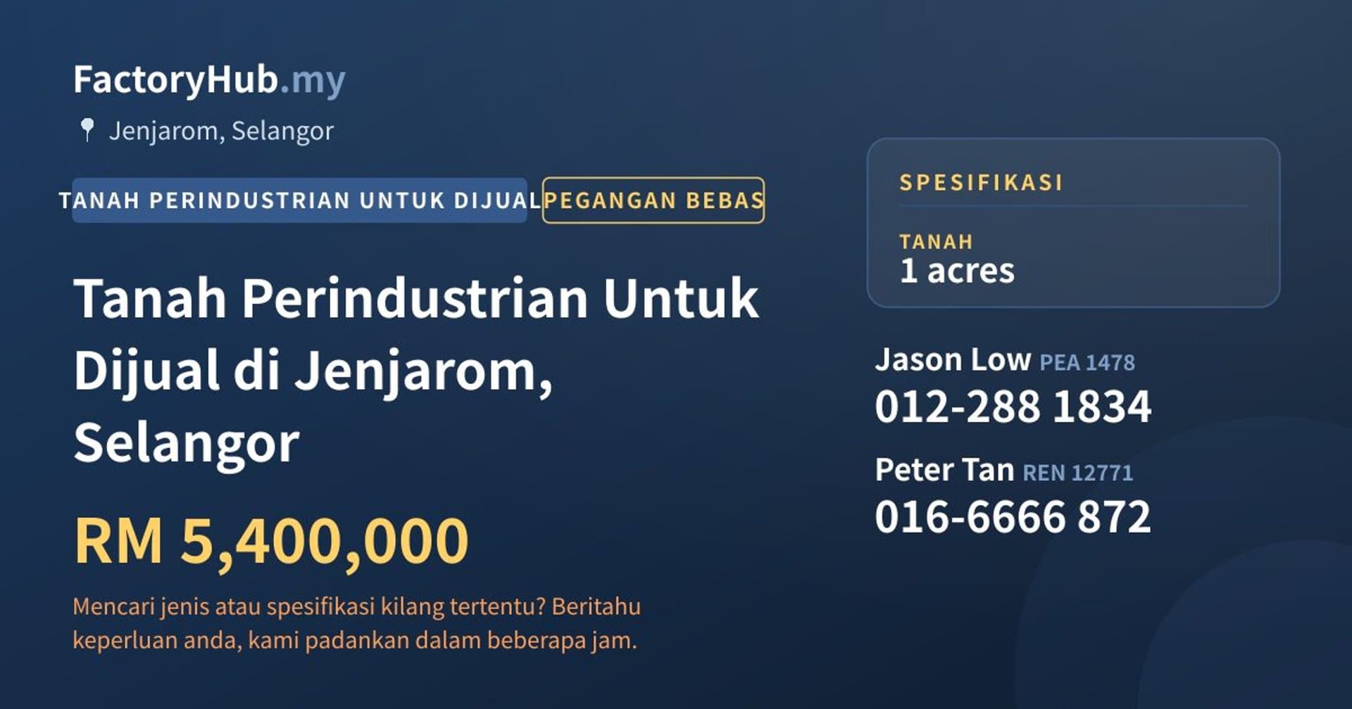 Tanah Perindustrian Untuk Dijual di Jenjarom, Selangor · Imej hartanah 1/2