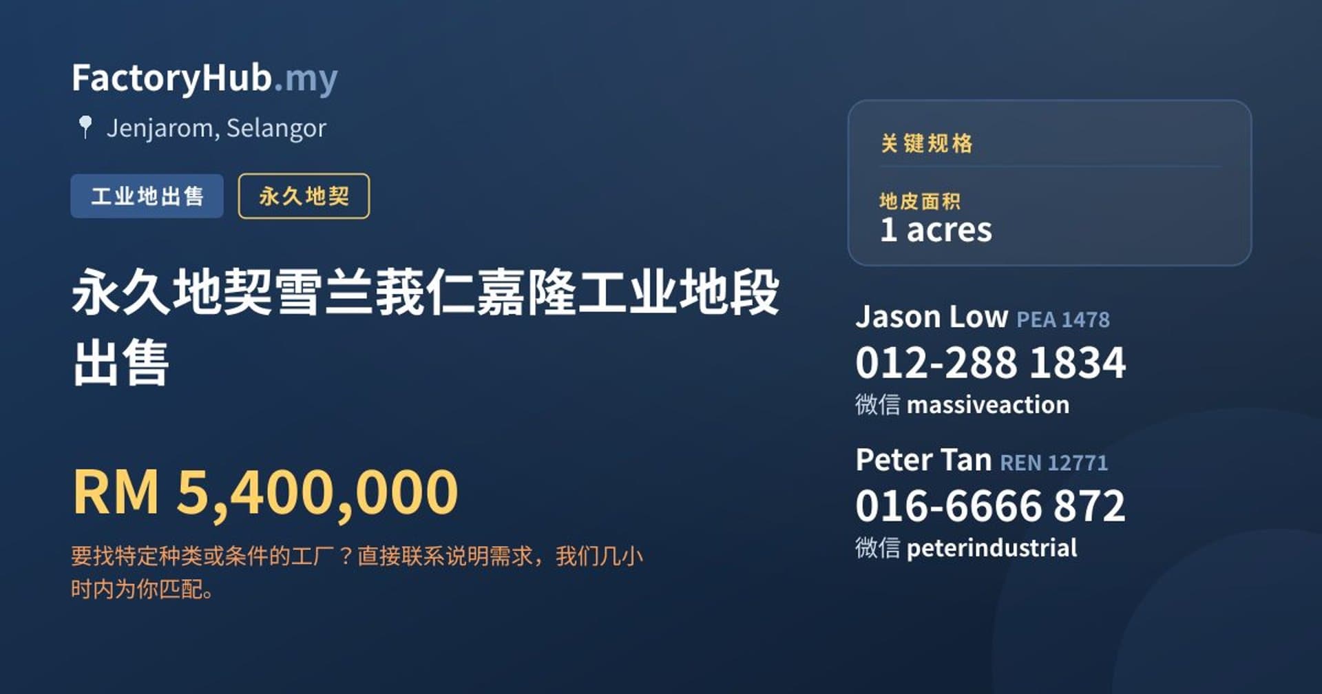 永久地契雪兰莪仁嘉隆工业地段出售 · 房源图片 1/2
