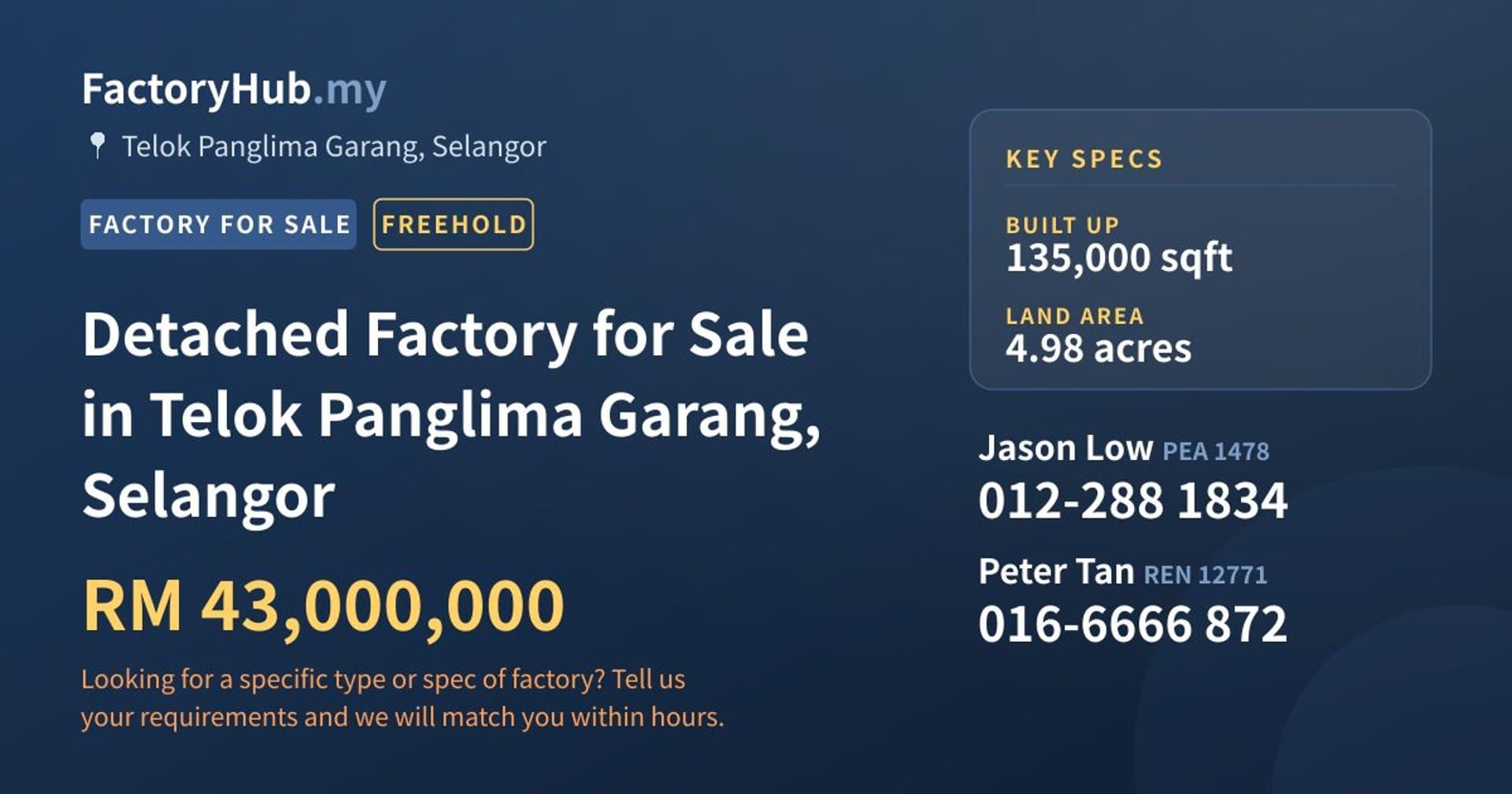 Detached Factory for Sale in Telok Panglima Garang, Selangor - Property image 1 of 2