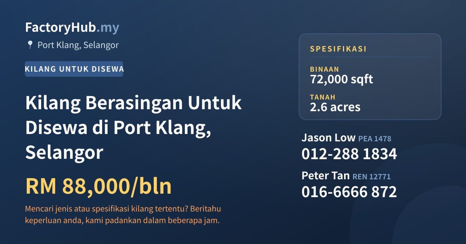 Kilang Berasingan Untuk Disewa di Port Klang, Selangor · Imej hartanah 1/2