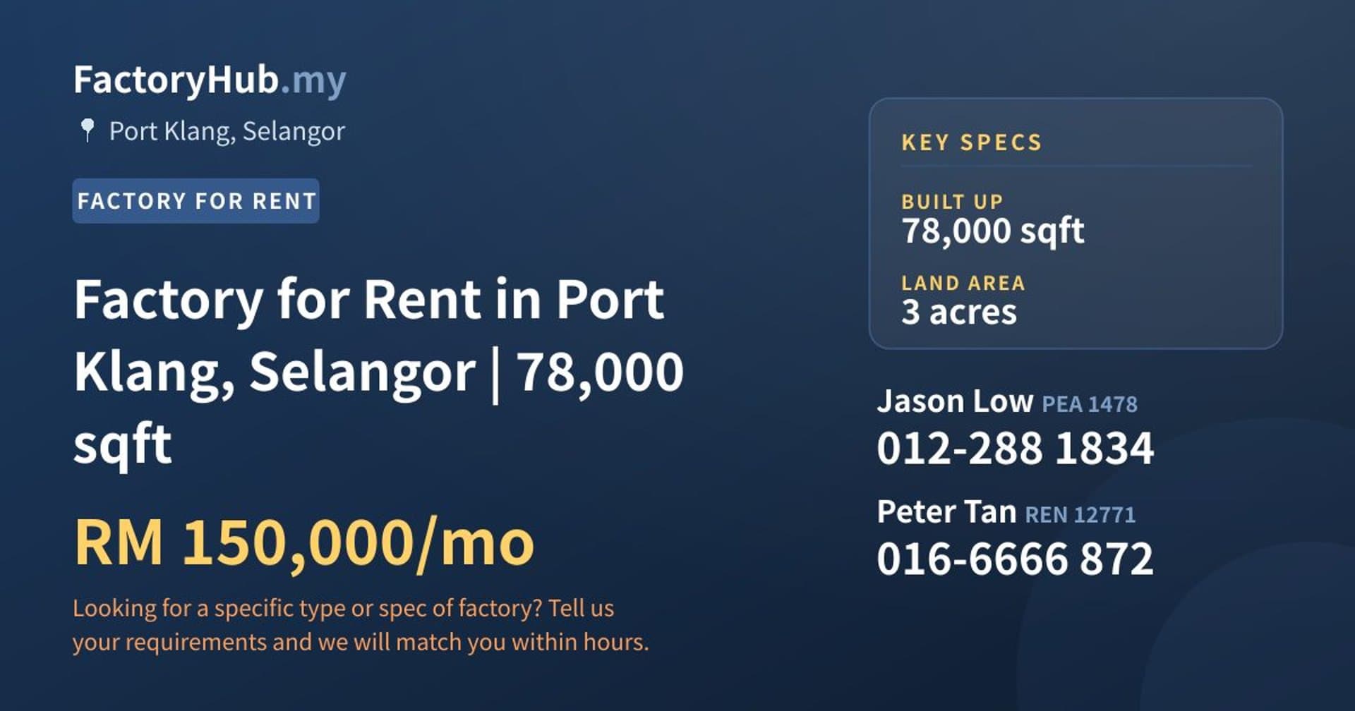 Factory for Rent in Port Klang, Selangor | 78,000 sqft - Property image 1 of 2