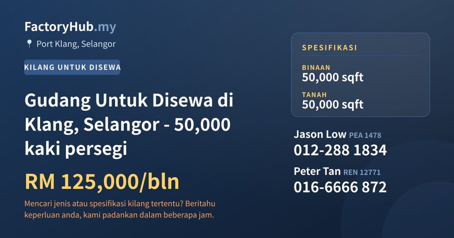 Gudang Untuk Disewa di Klang, Selangor - 50,000 kaki persegi · Imej hartanah 1/2