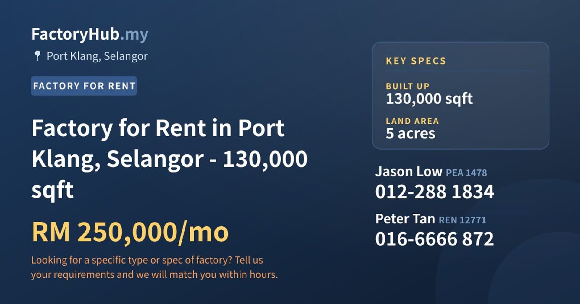 Factory for Rent in Port Klang, Selangor - 130,000 sqft - Property image 1 of 2