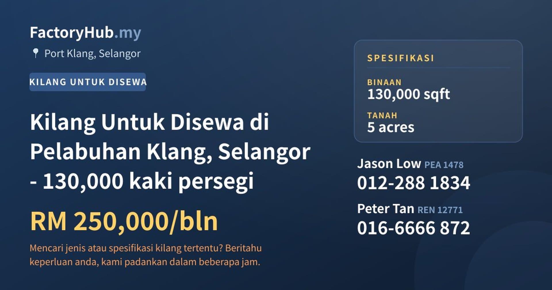 Kilang Untuk Disewa di Pelabuhan Klang, Selangor - 130,000 kaki persegi · Imej hartanah 1/2