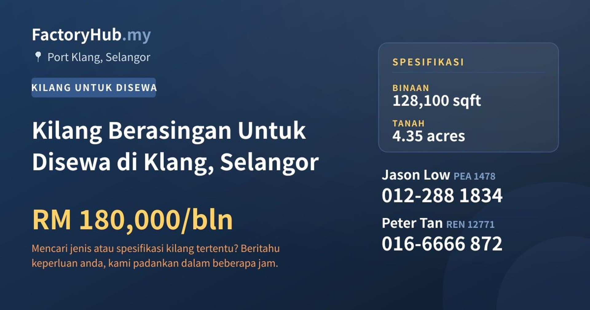 Kilang Berasingan Untuk Disewa di Klang, Selangor · Imej hartanah 1/2