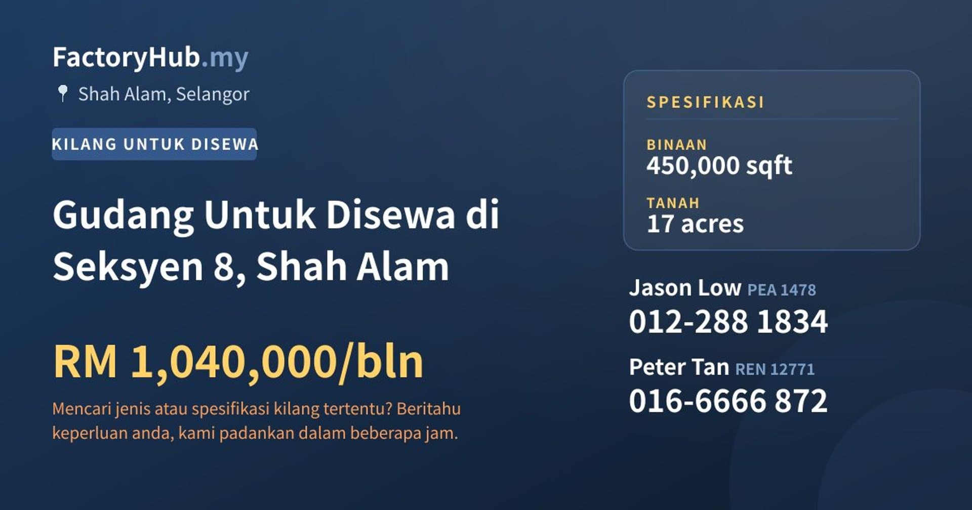 Gudang Untuk Disewa di Seksyen 8, Shah Alam · Imej hartanah 1/2