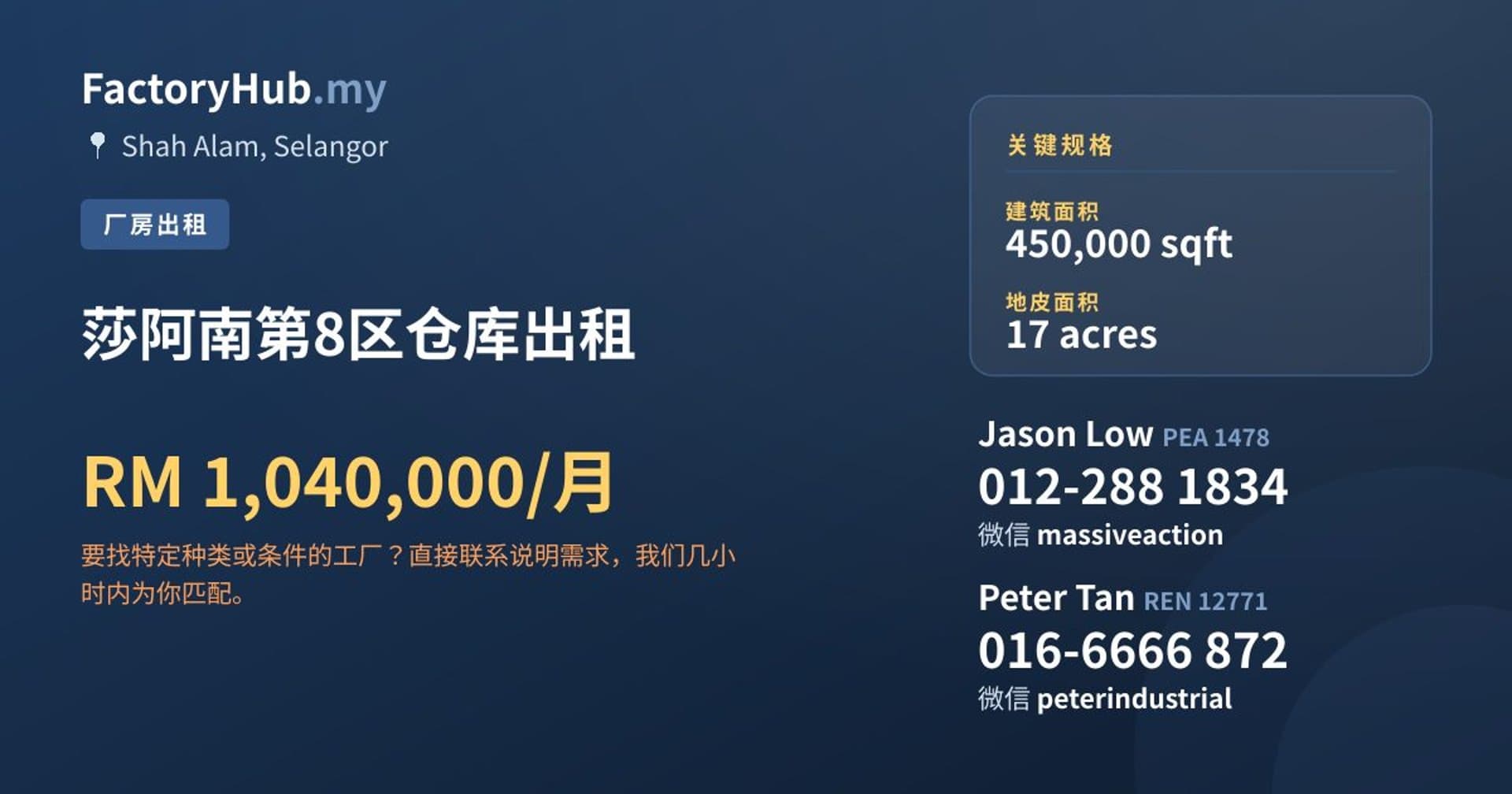 莎阿南第8区仓库出租 · 房源图片 1/2