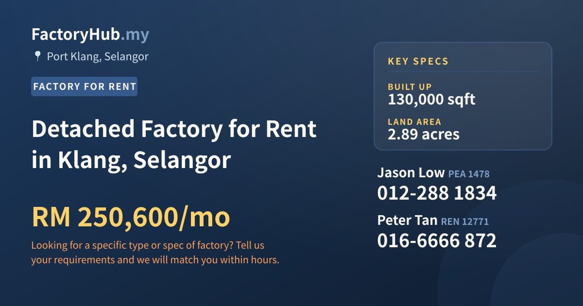 Detached Factory for Rent in Klang, Selangor - Property image 1 of 2