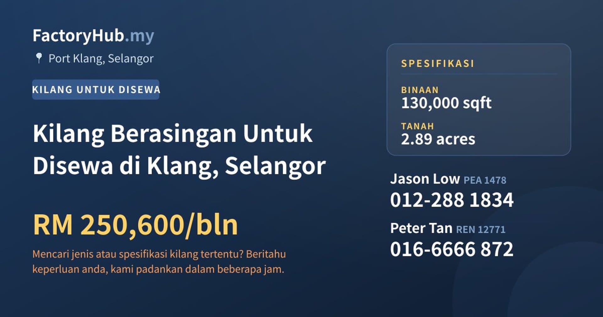 Kilang Berasingan Untuk Disewa di Klang, Selangor · Imej hartanah 1/2