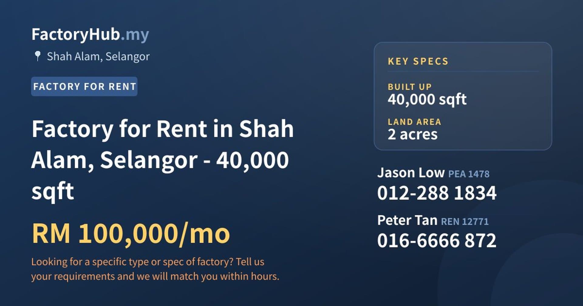 Factory for Rent in Shah Alam, Selangor - 40,000 sqft - Property image 1 of 2