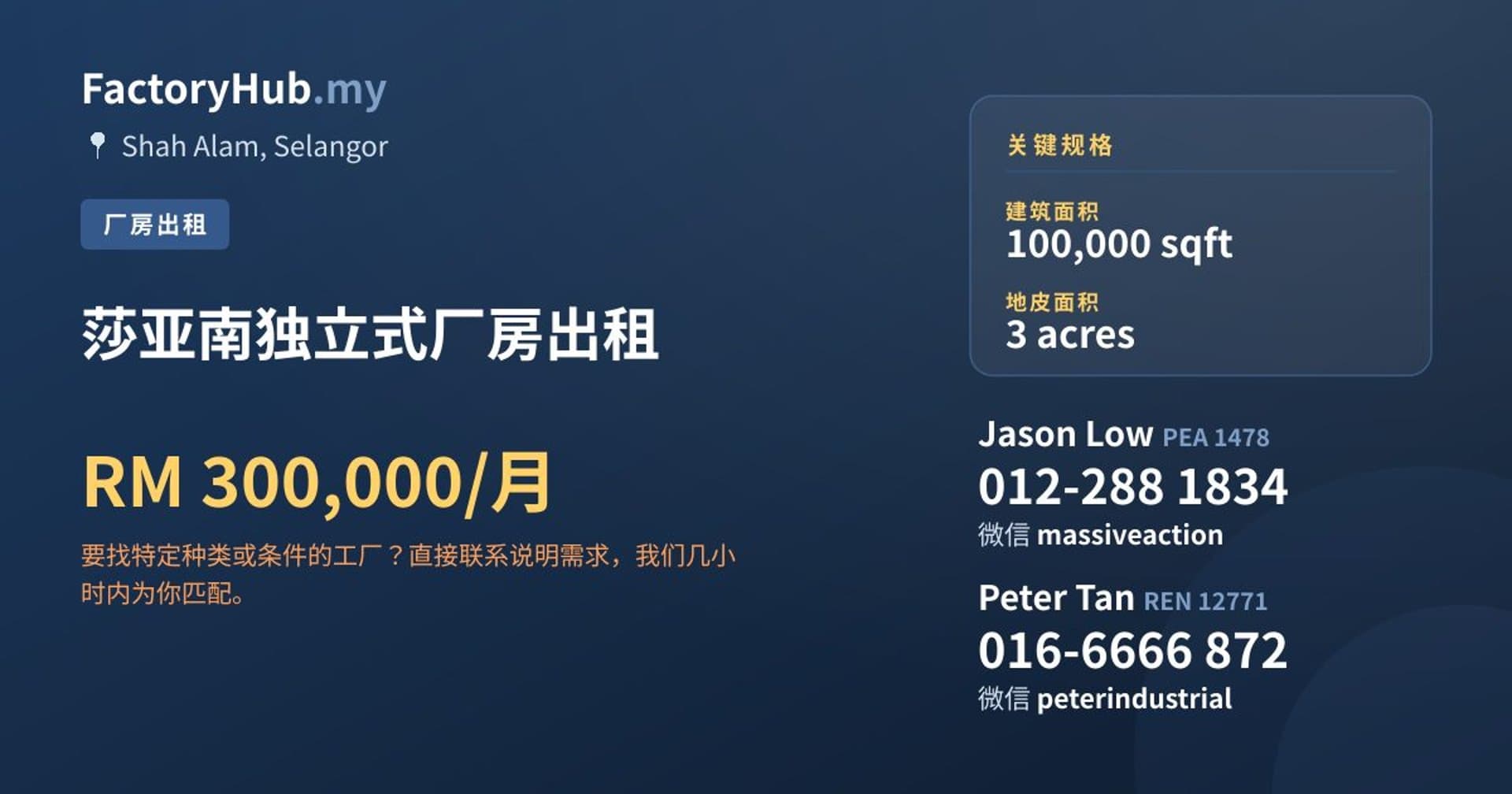 莎亚南独立式厂房出租 · 房源图片 1/2