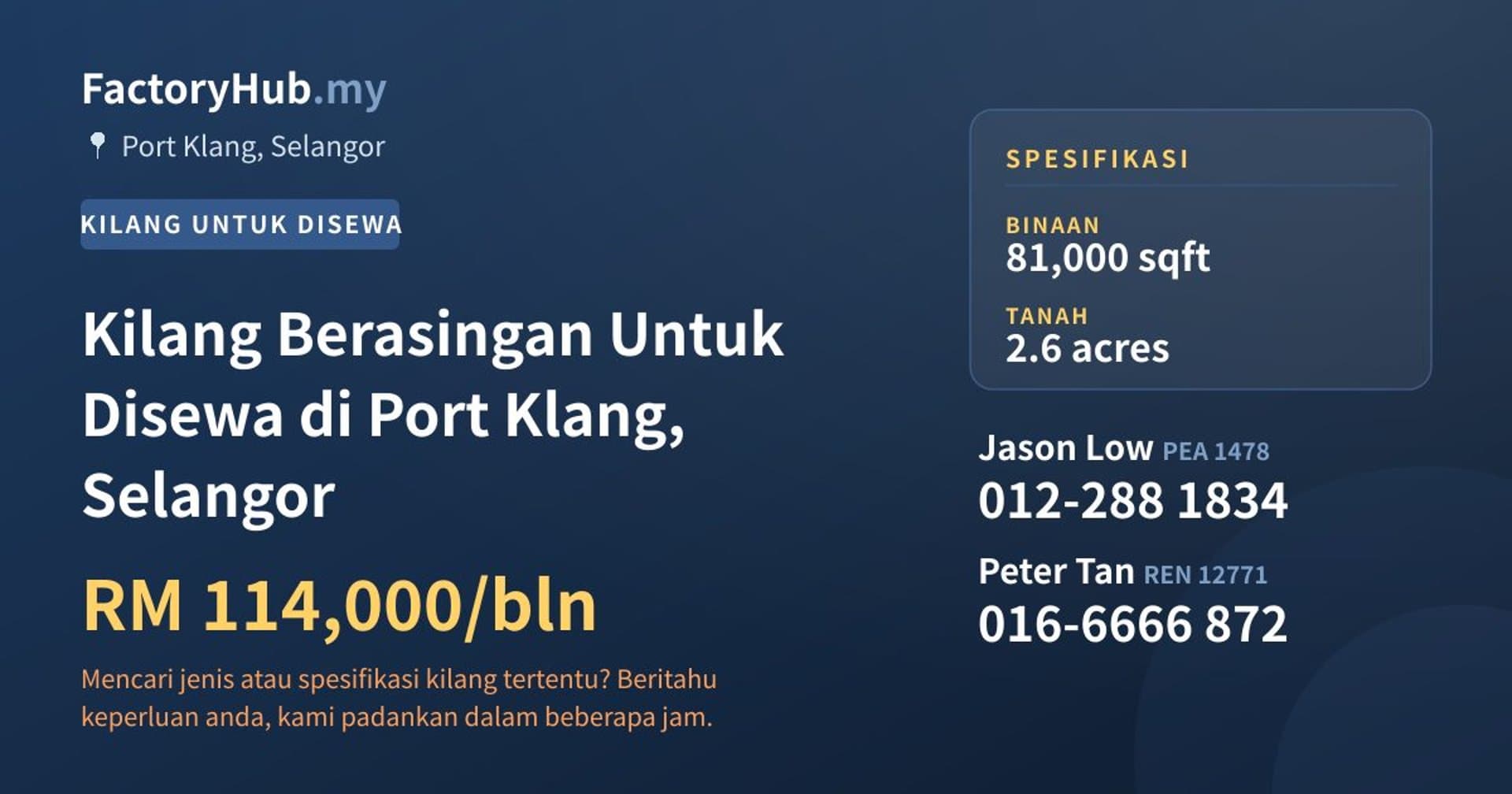 Kilang Berasingan Untuk Disewa di Port Klang, Selangor · Imej hartanah 1/2