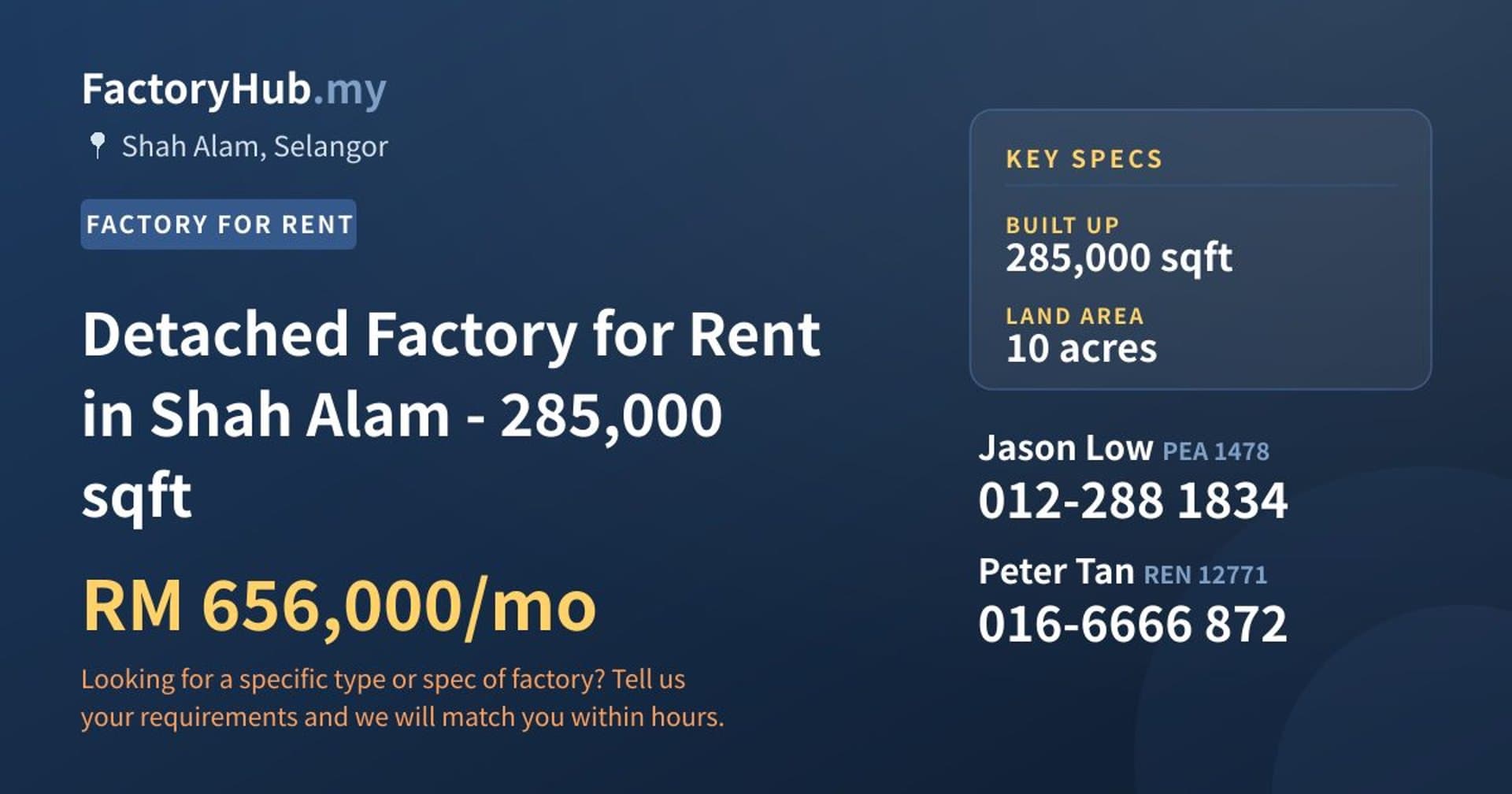 Detached Factory for Rent in Shah Alam - 285,000 sqft - Property image 1 of 2