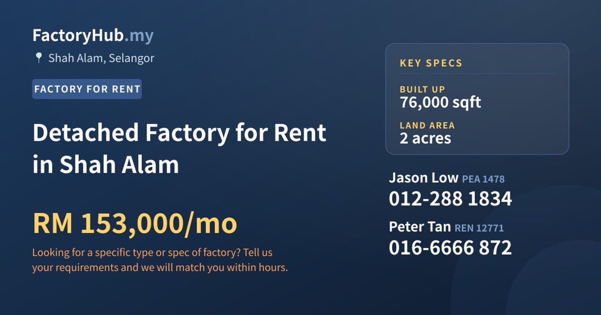 Detached Factory for Rent in Shah Alam - Property image 1 of 2
