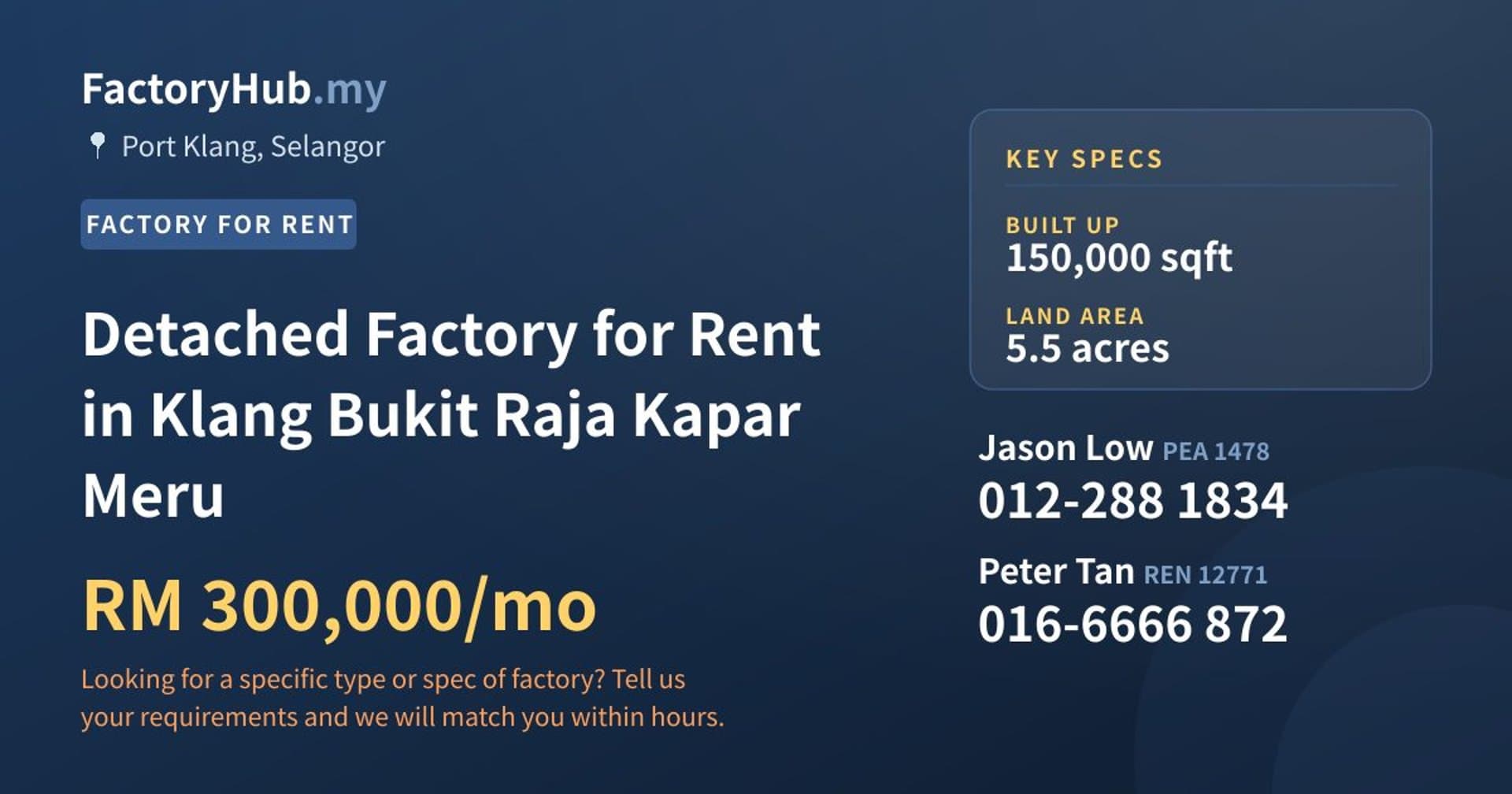 Detached Factory for Rent in Klang Bukit Raja Kapar Meru - Property image 1 of 2