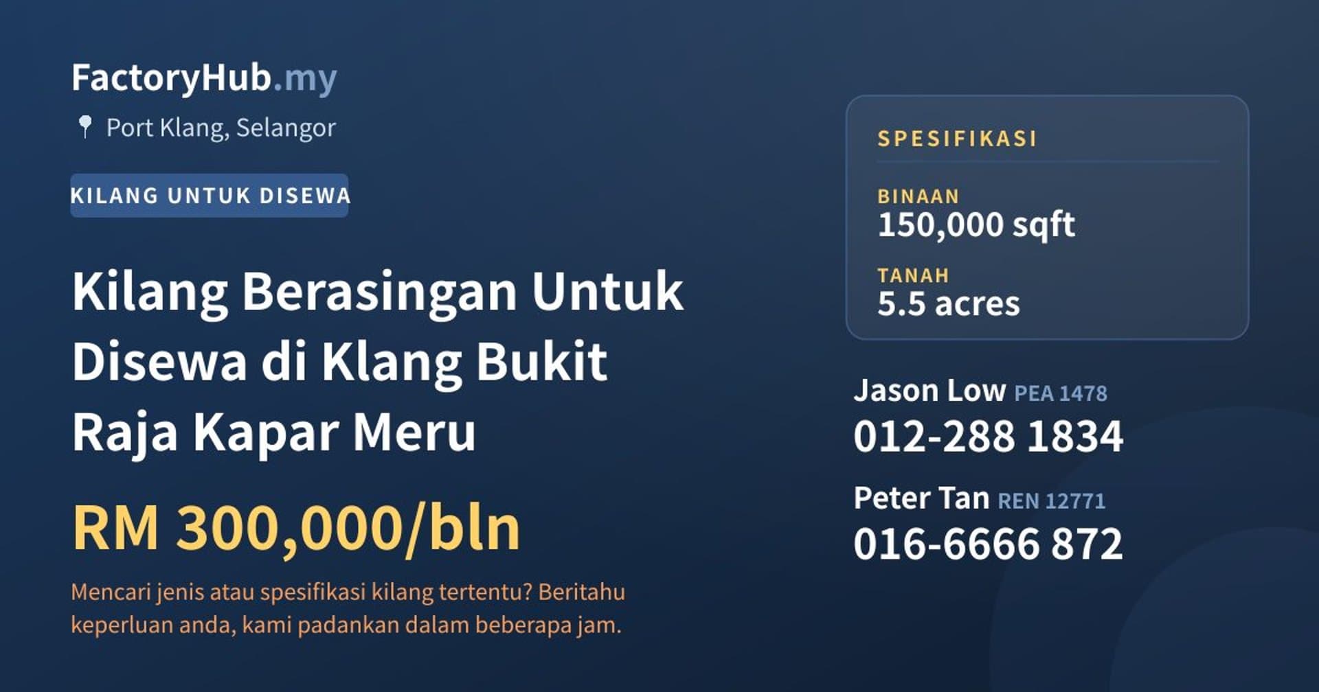 Kilang Berasingan Untuk Disewa di Klang Bukit Raja Kapar Meru · Imej hartanah 1/2