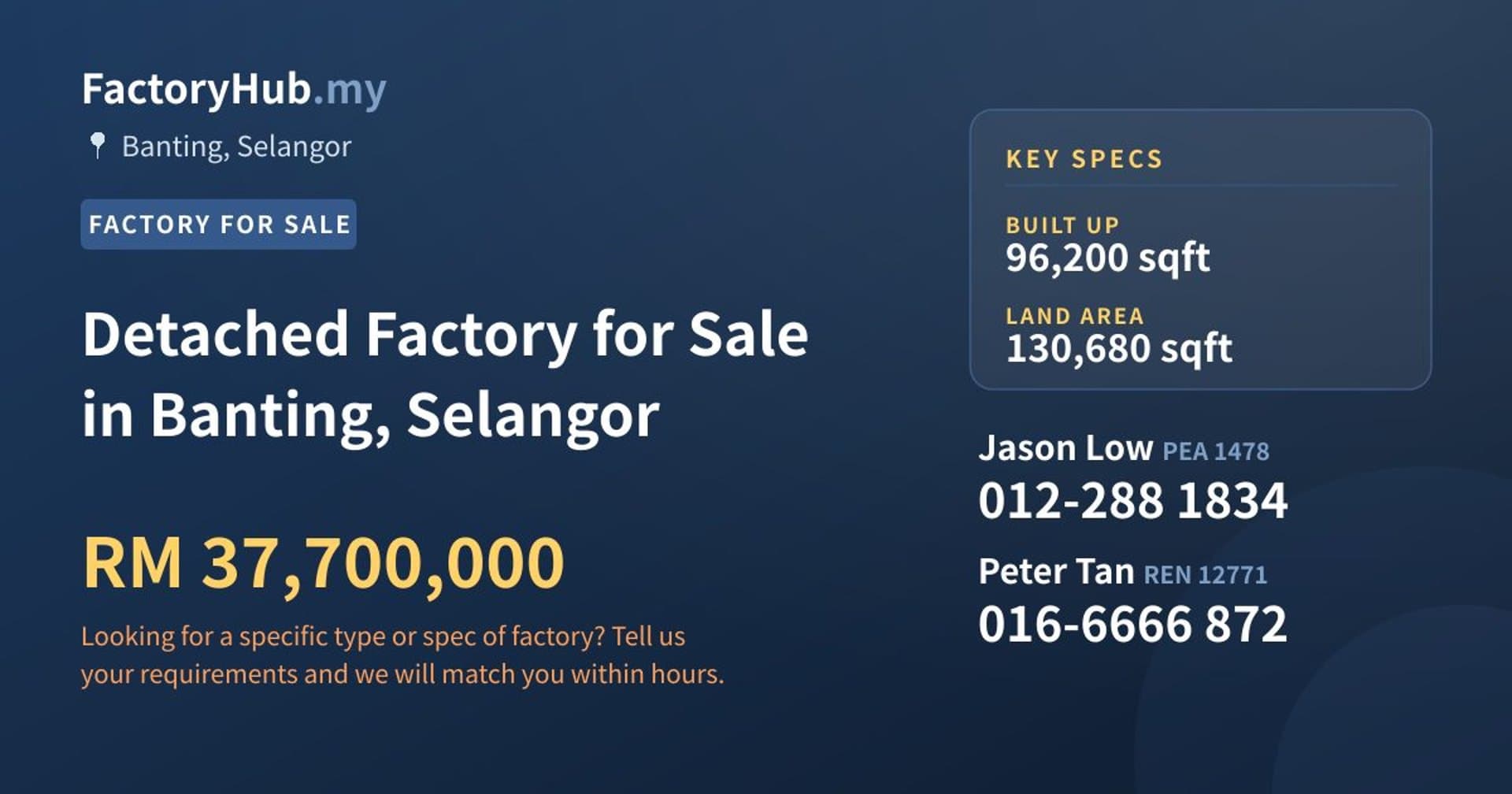 Detached Factory for Sale in Banting, Selangor - Property image 1 of 2