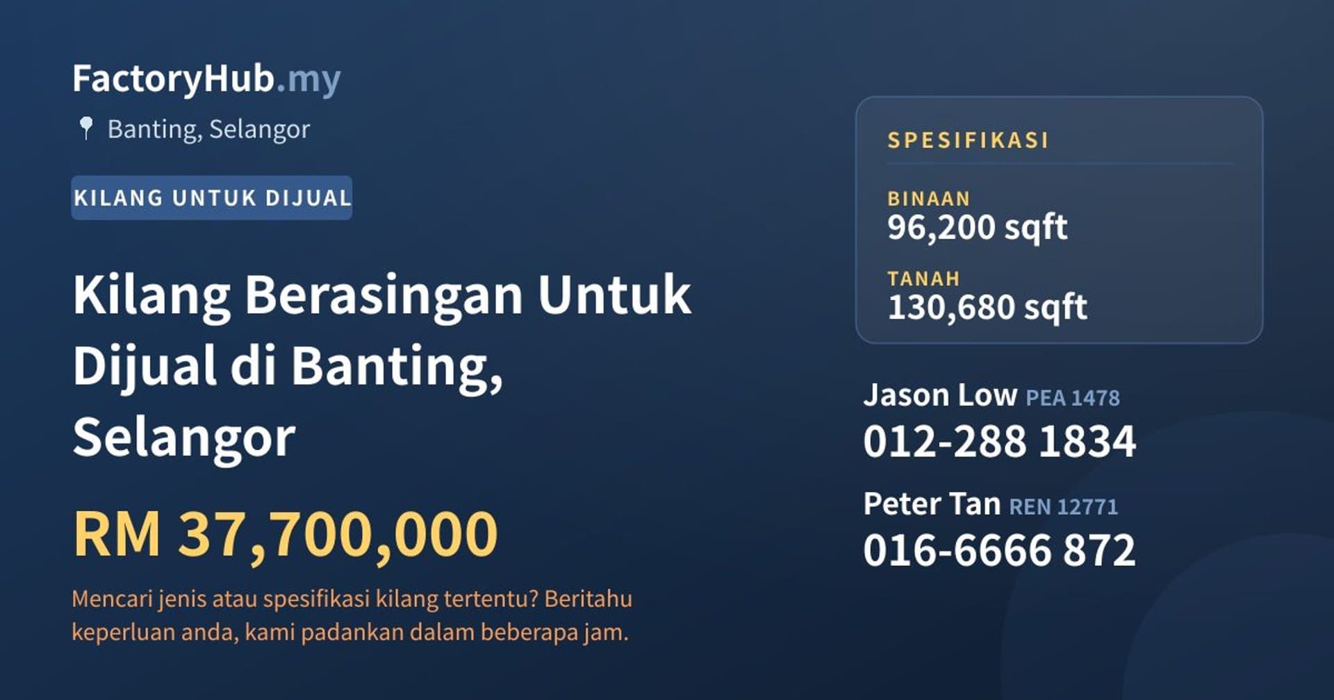 Kilang Berasingan Untuk Dijual di Banting, Selangor · Imej hartanah 1/2