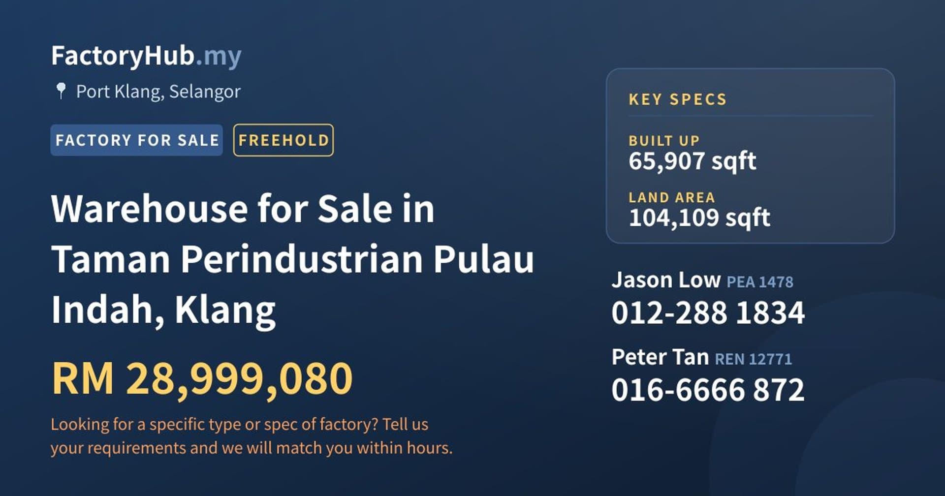 Warehouse for Sale in Taman Perindustrian Pulau Indah, Klang - Property image 1 of 2