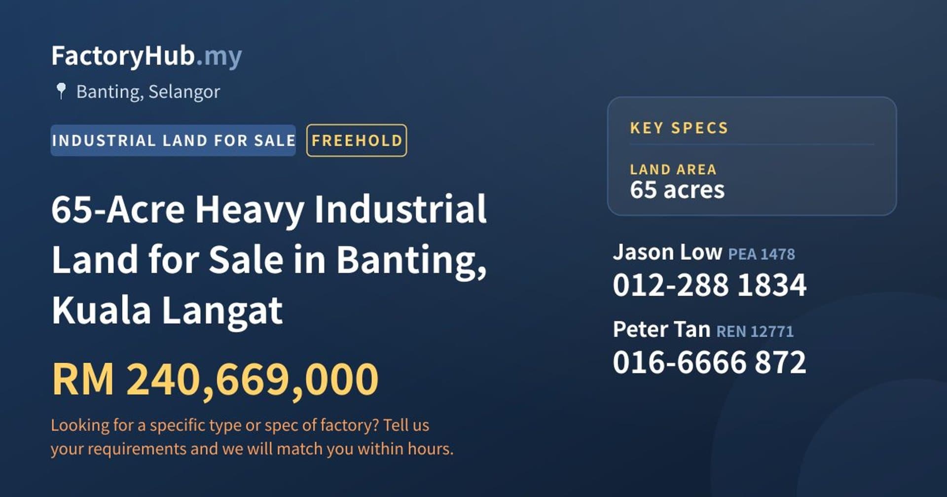 65-Acre Heavy Industrial Land for Sale in Banting, Kuala Langat - Property image 1 of 2