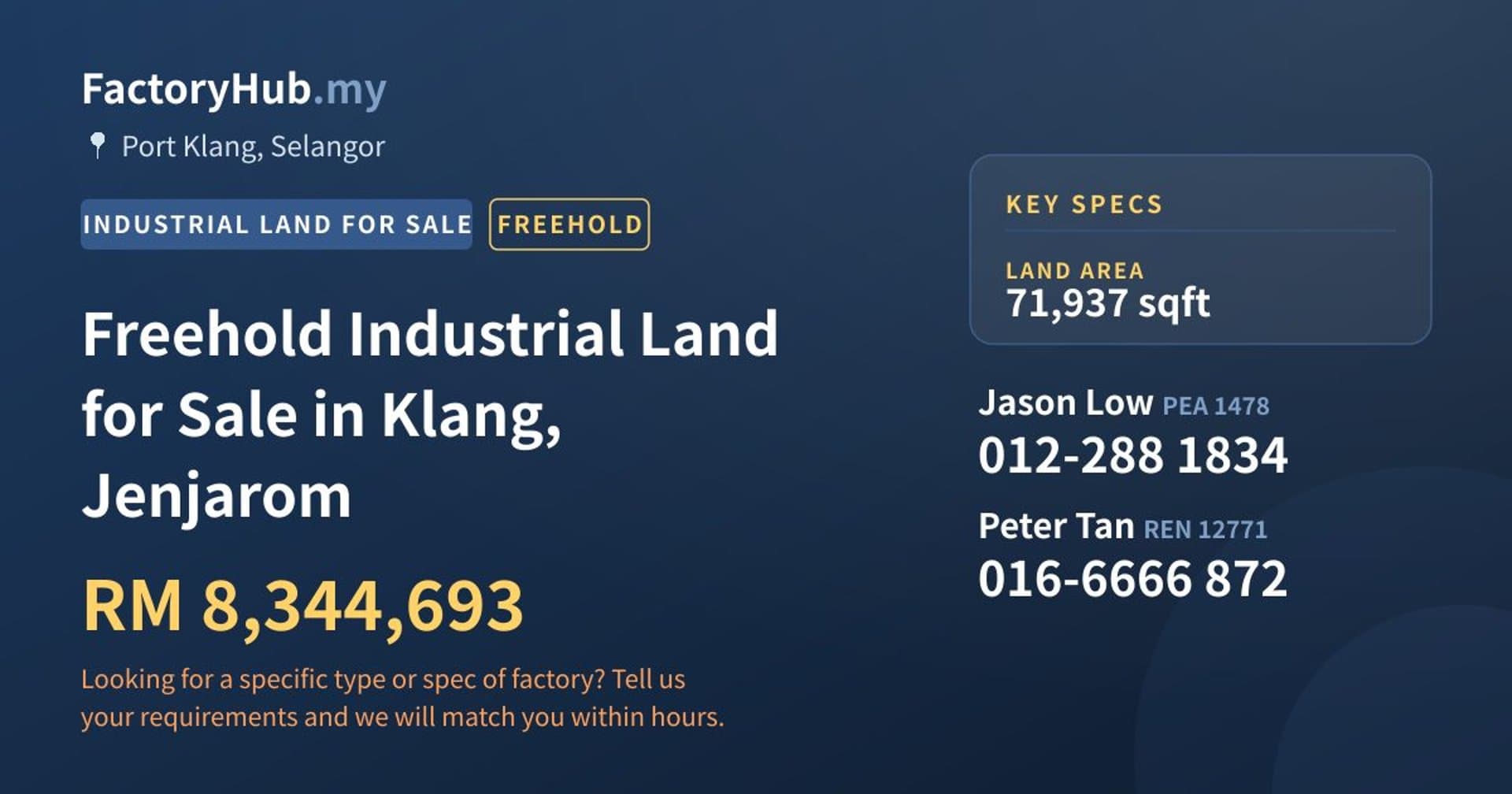 Freehold Industrial Land for Sale in Klang, Jenjarom - Property image 1 of 2