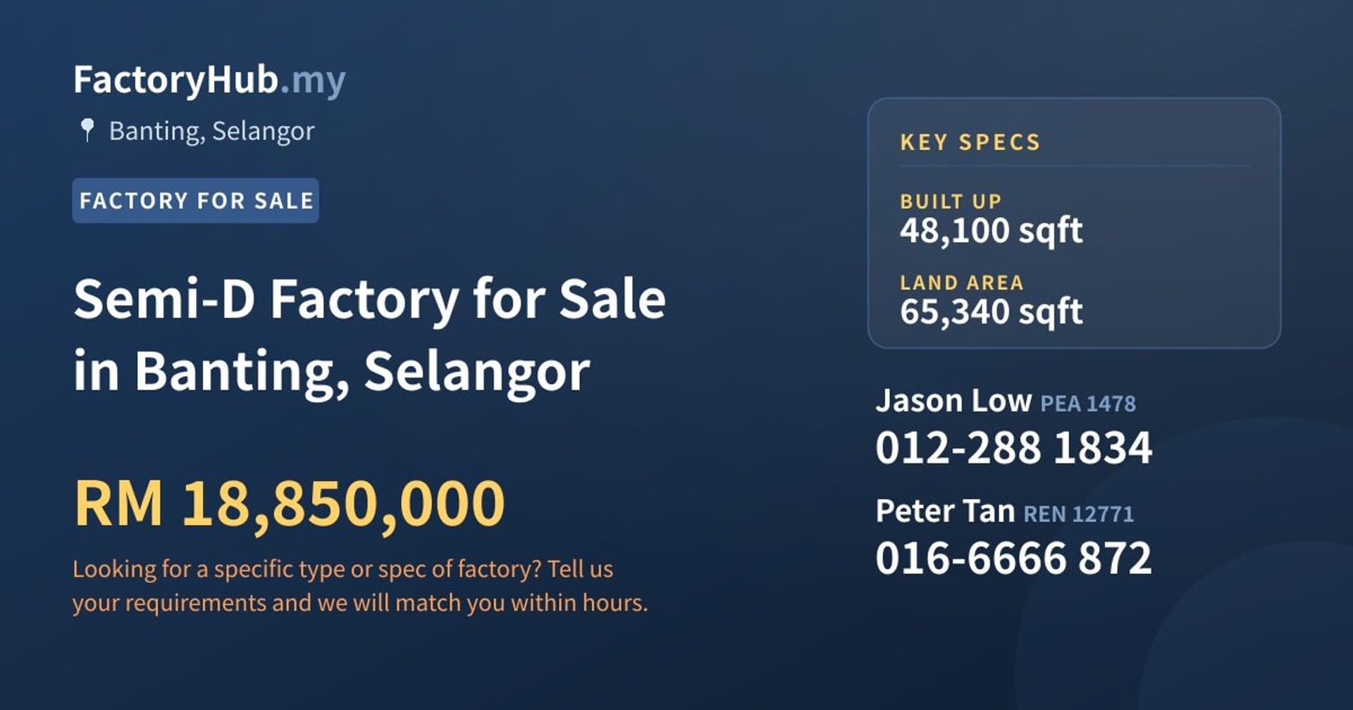 Semi-D Factory for Sale in Banting, Selangor - Property image 1 of 2