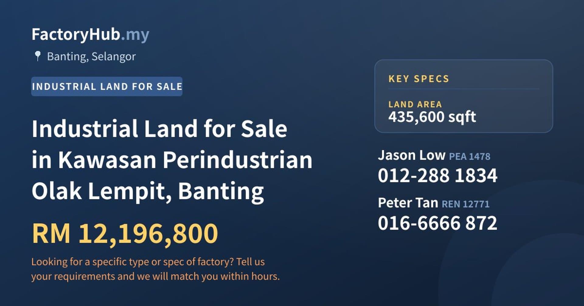 Industrial Land for Sale in Kawasan Perindustrian Olak Lempit, Banting - Property image 1 of 2