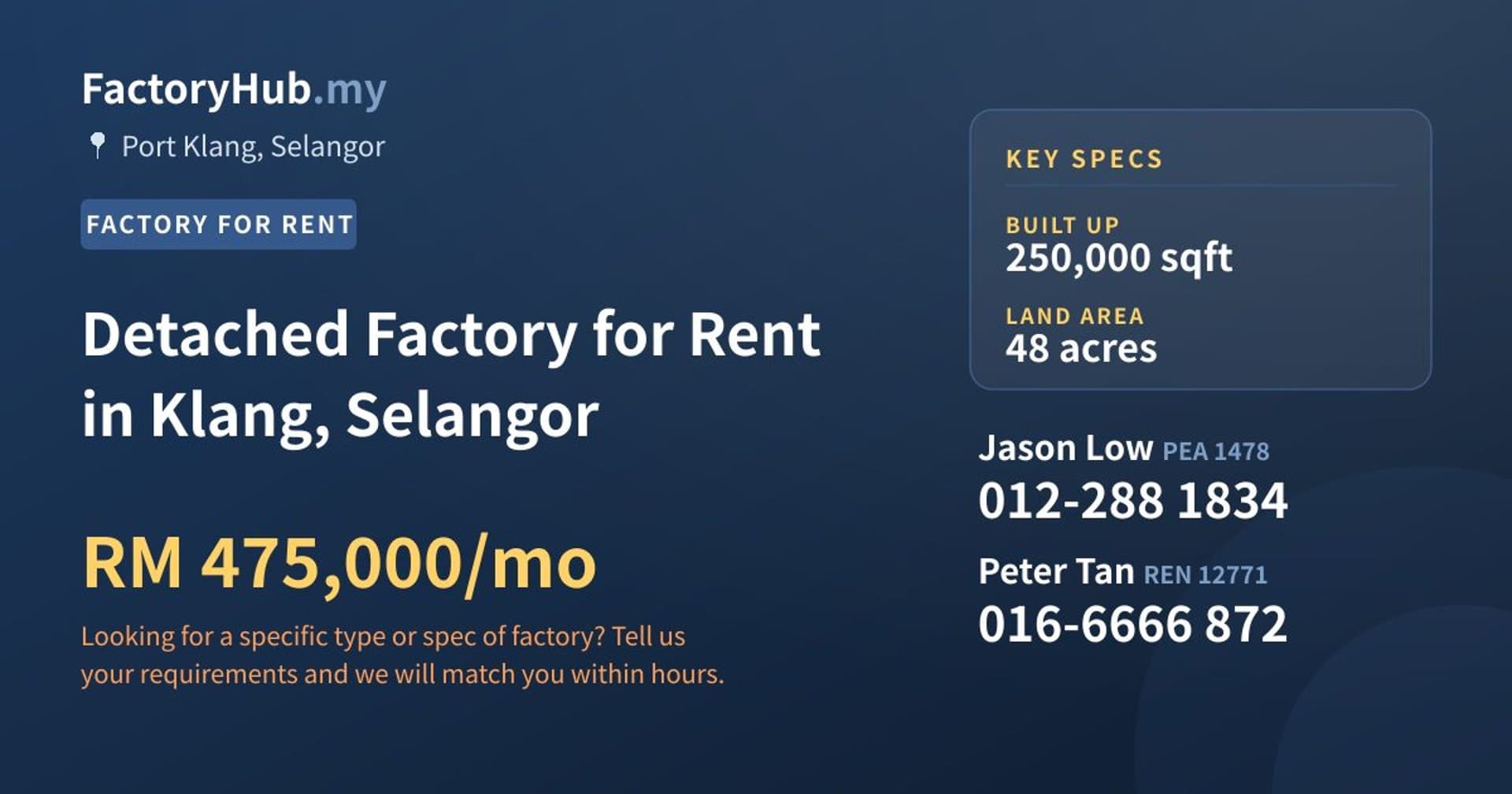 Detached Factory for Rent in Klang, Selangor - Property image 1 of 2