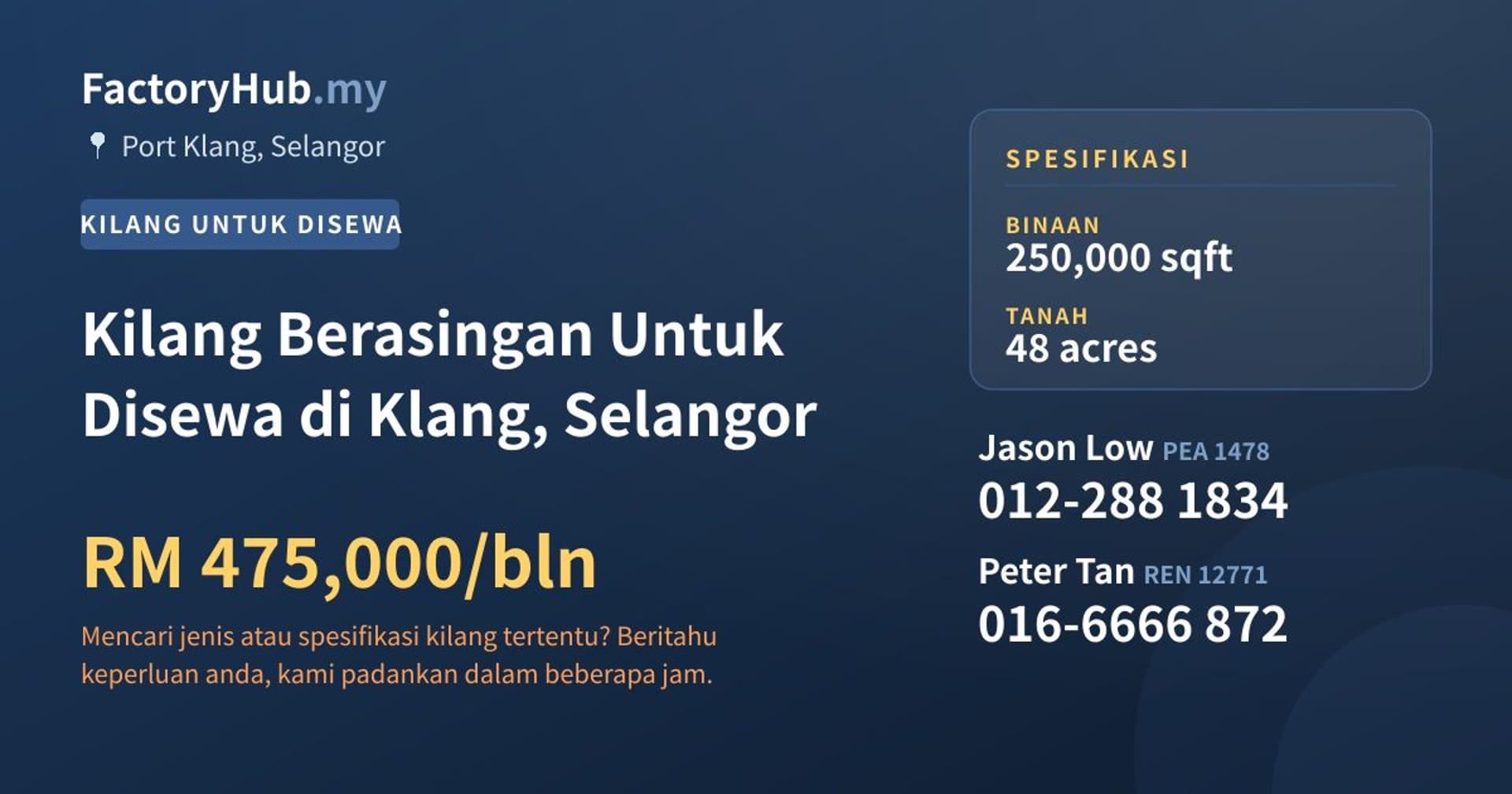 Kilang Berasingan Untuk Disewa di Klang, Selangor · Imej hartanah 1/2