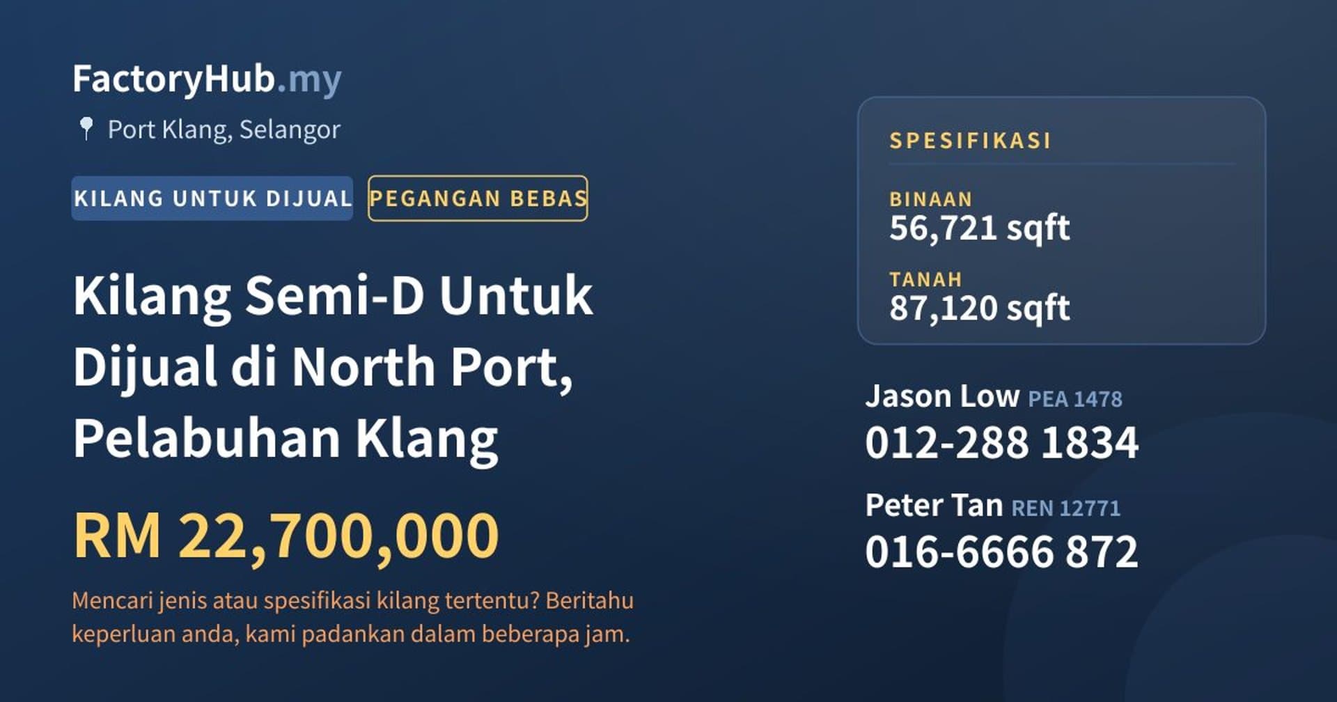 Kilang Semi-D Untuk Dijual di North Port, Pelabuhan Klang · Imej hartanah 1/2