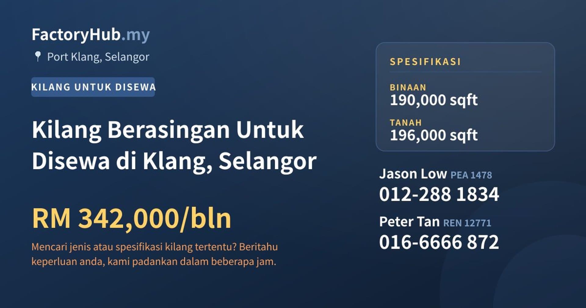 Kilang Berasingan Untuk Disewa di Klang, Selangor · Imej hartanah 1/2