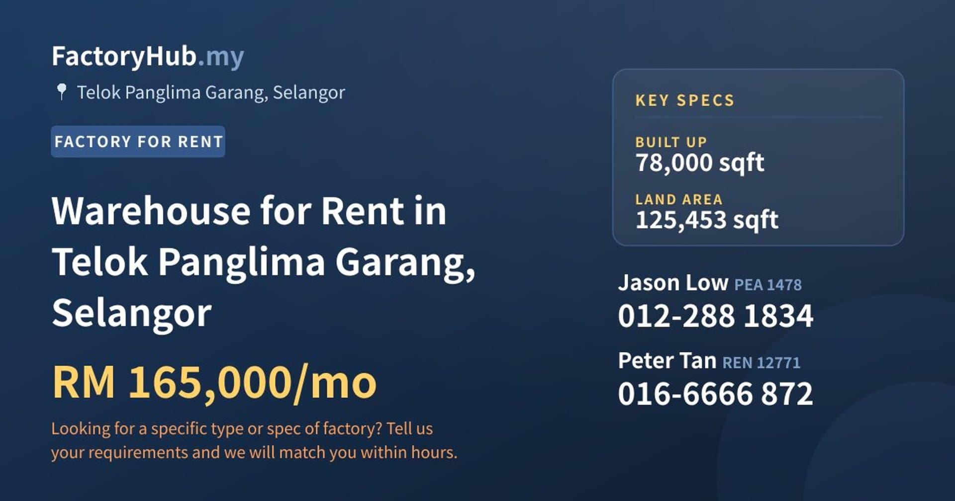 Warehouse for Rent in Telok Panglima Garang, Selangor - Property image 1 of 2